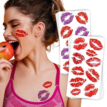 Kotbs 8-Sheet Kiss Lips Temporary Tattoos, Waterproof