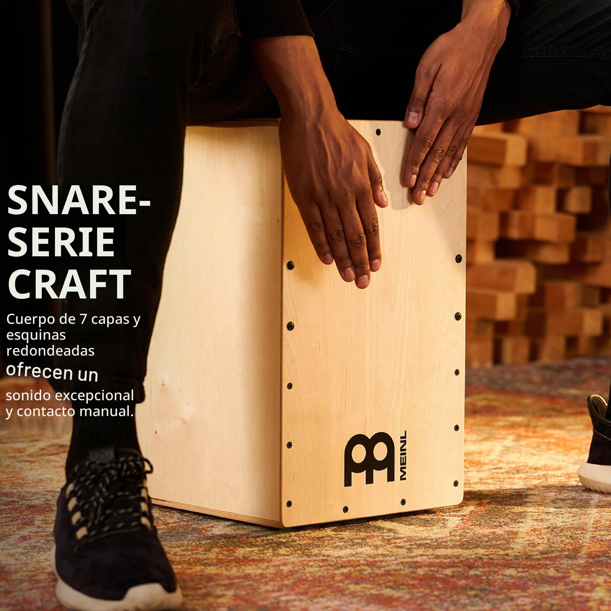 Meinl Cajon Caja Tambor Tamaño Completo con Cuerdas de Metal Internas para Efecto Ajustable, Madera de Abedul, SC100B.