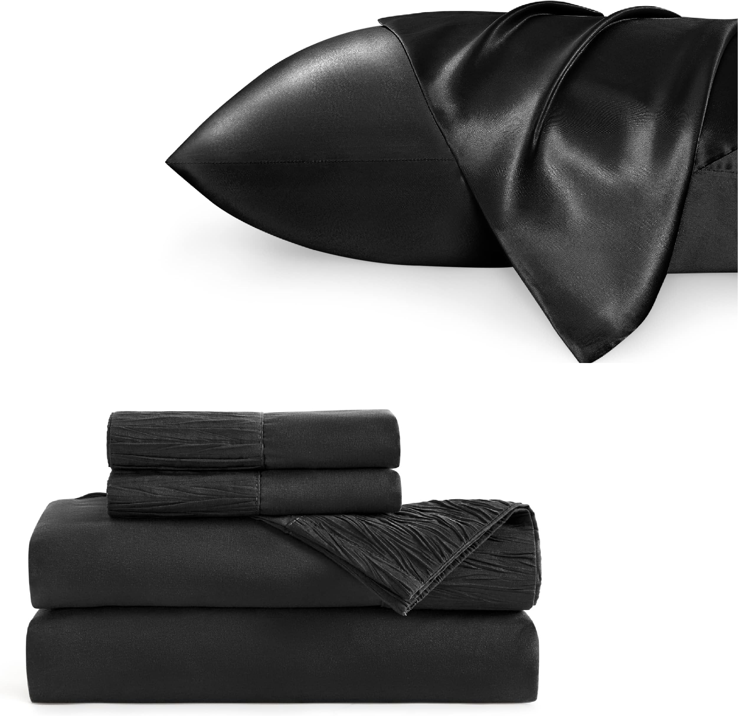 Bedsure Queen Satin Pillowcase Bundle Queen Sheet Set Black