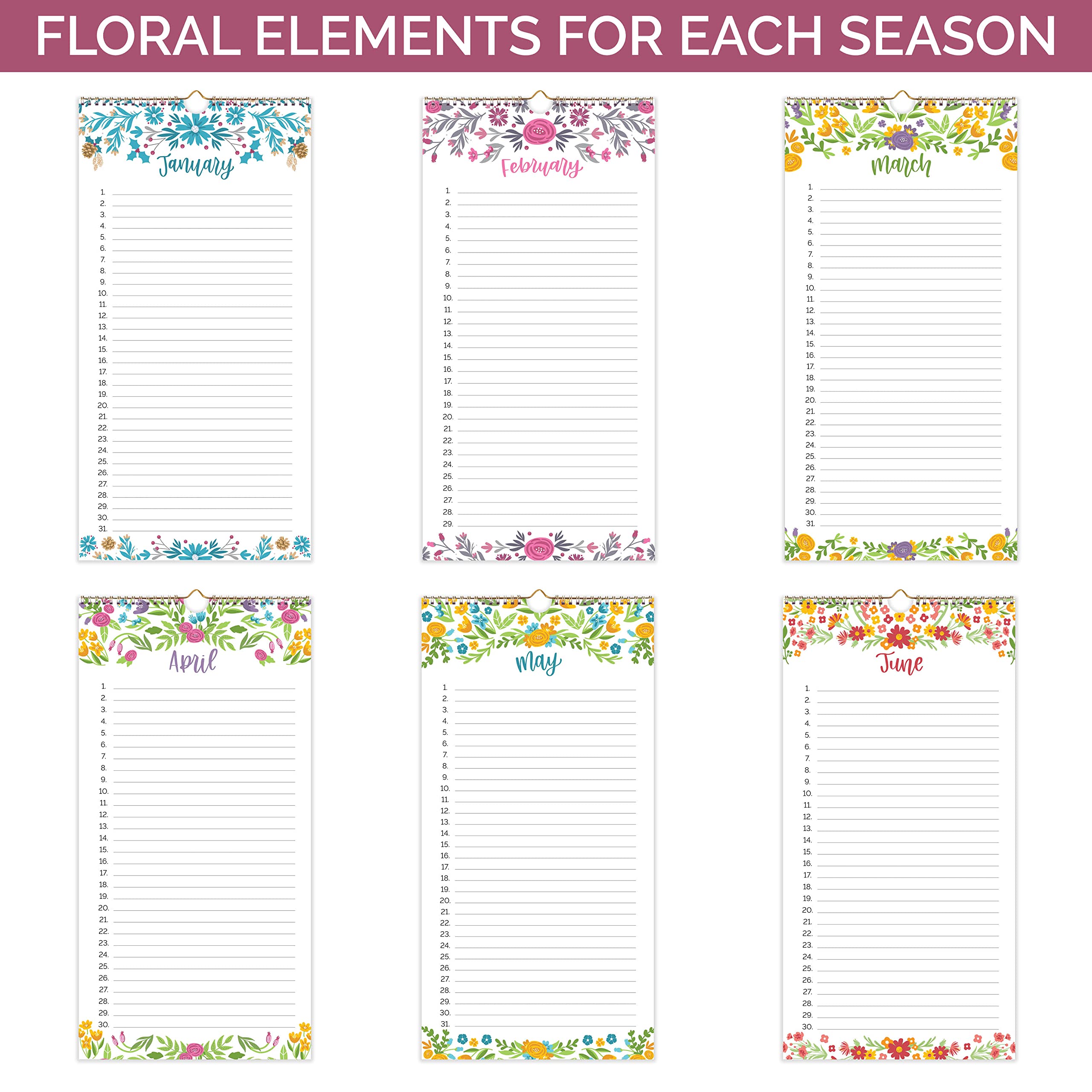 bloom daily planners Perpetual Hanging Flip Calendar - 5" x 10" - Monthly Wall Organizer Notepad for Important Dates, Birthdays, Anniversaries - Seasonal Florals - Image 4