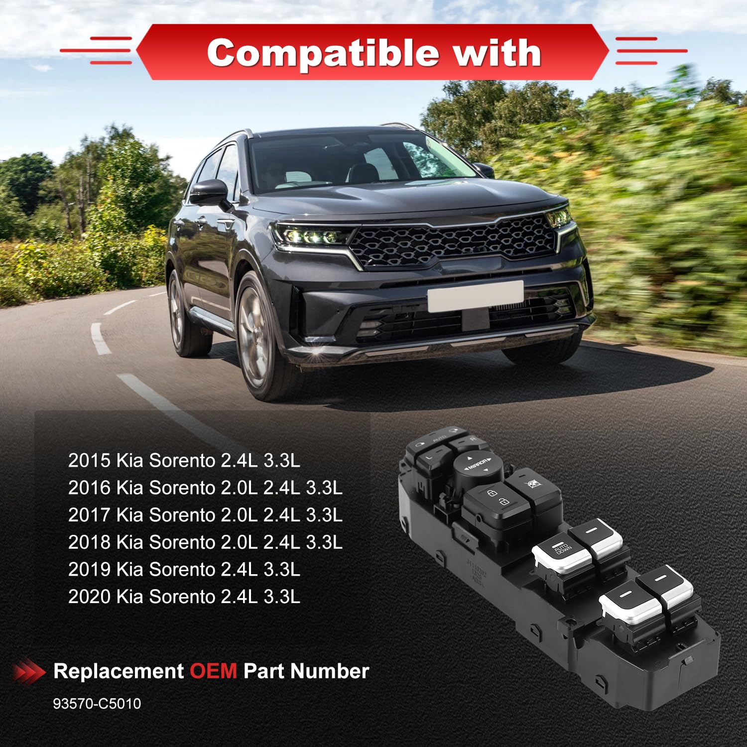 93570-C5010 Driver Side Power Window Master Switch Front Left Power Control Buttons Fits for 2015 2016 2017 2018 2019 2020 Soranto 2.0L 2.4L 3.3L Replace 93570C1010