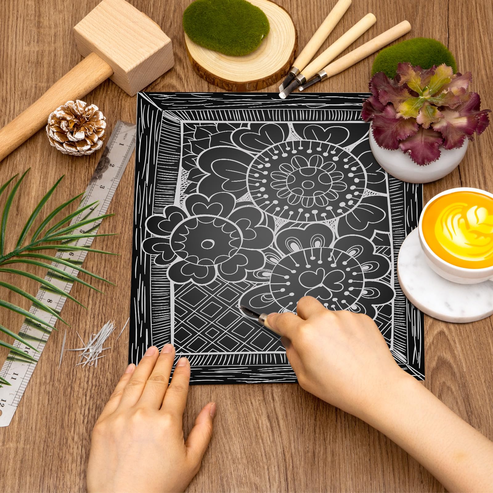 Kit De 12 Blocs De Sculpture En Caoutchouc Souple - Avec Outils De Découpe Et Rouleau Encreur