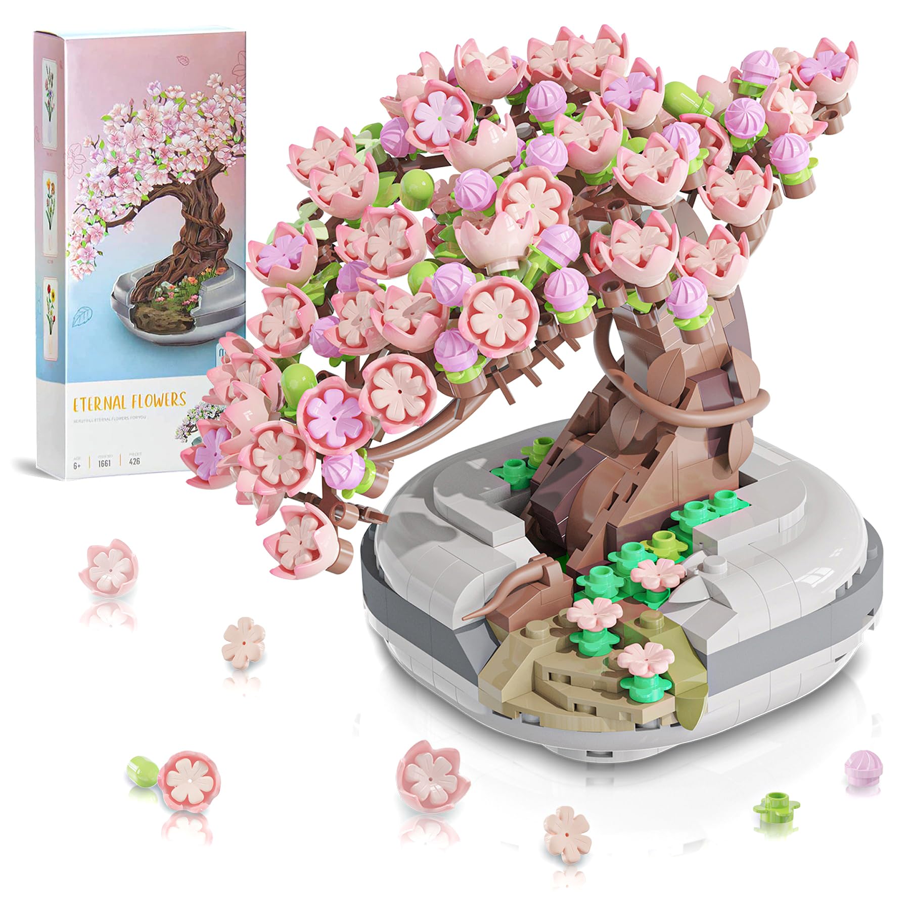 Mini Bricks Cherry Blossom Tree Building Set - Sakura Bonsai DIY Toy, Birthday Gift for Kids 6+ Years Old