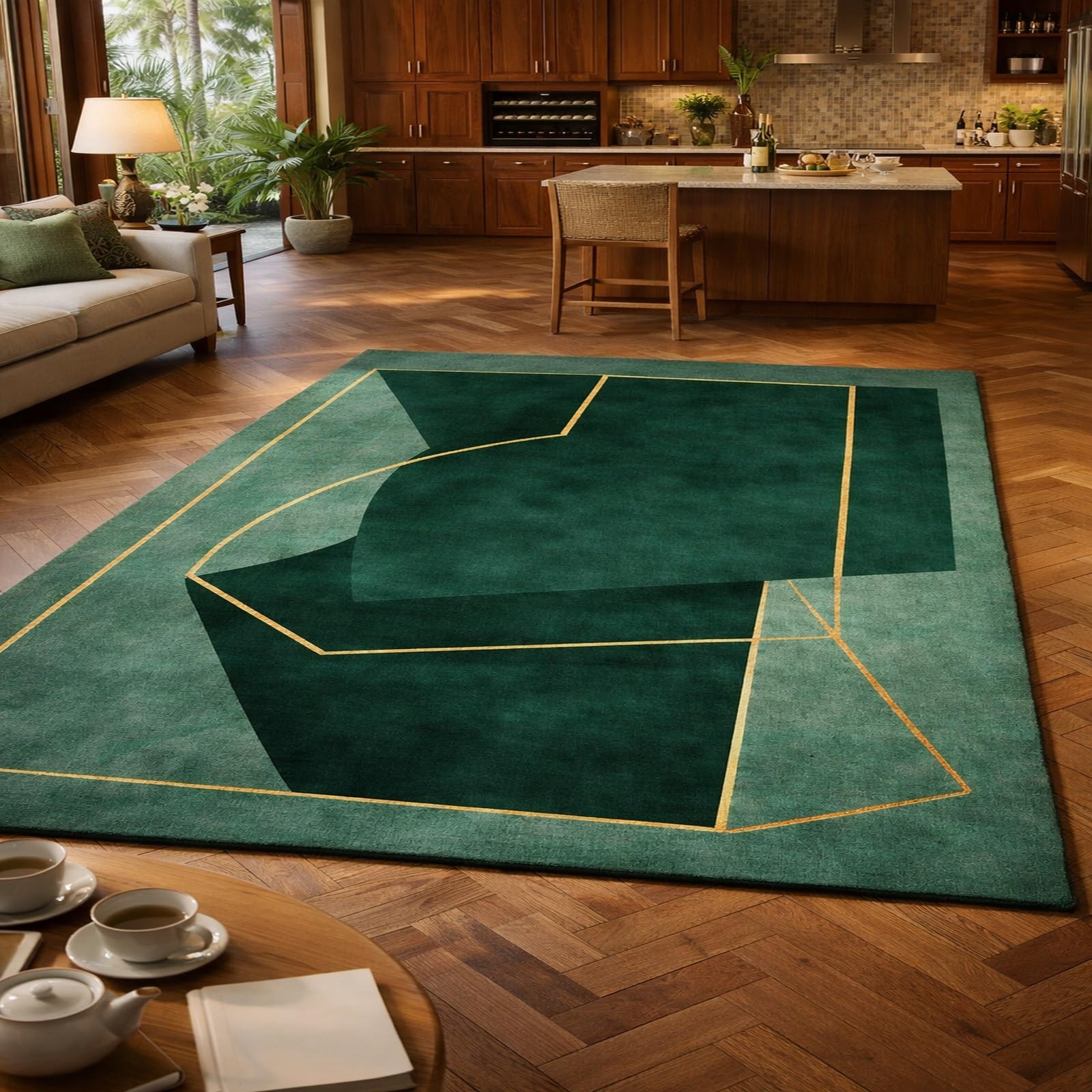 Tapis de salon lavable et facile d'entretien à poils ras vert 120x160