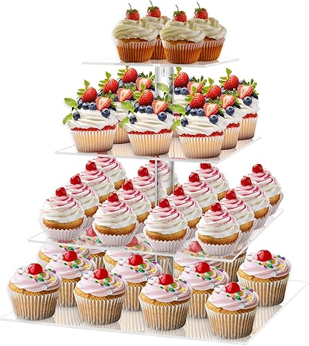 Miniatura 9 de Soporte acrílico para cupcakes, soporte transparente de exhibición de postres con base para bodas, fiestas, baby shower, reuniones, 3 niveles