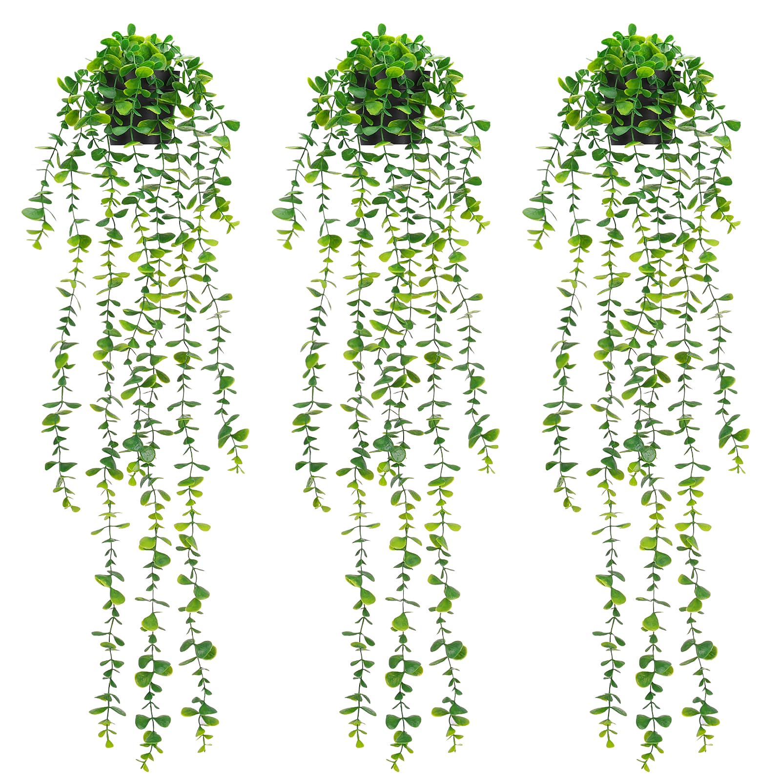 CEWOR 3pcs Fake Hanging Plants Artificial Eucalyptus Plant for Wall Room Home Office Indoor Outdoor Shelf Decor