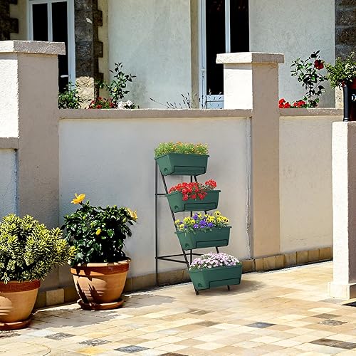 Miniatura 6 de OYEAL Cama de jardín elevada de 4 niveles, jardineras verticales para interior y exterior, caja de plantación elevada con patas, jardinera elevada