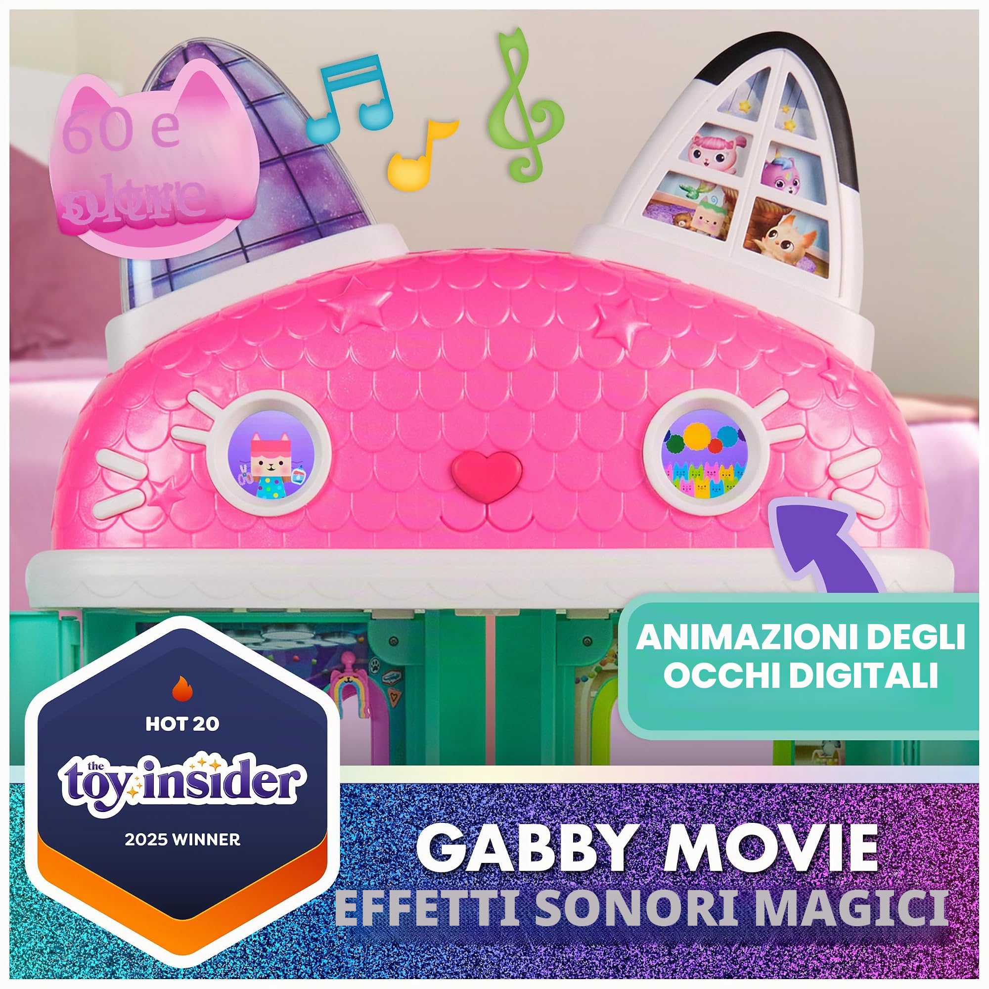 Gabby's Dollhouse: The Movie, Meow-Mazing, casa delle bambole interattiva, 7 stanze, occhi con schermo LCD, figure, Sound FX, giocattoli per bambini per ragazze e ragazzi dai 3 anni in su