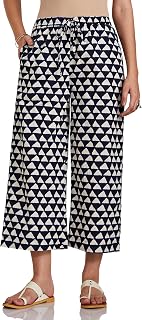 Amazon Brand - Myx Women's Loose Palazzo (MRCoreBT01_Indigo Triangles_L) Price In India