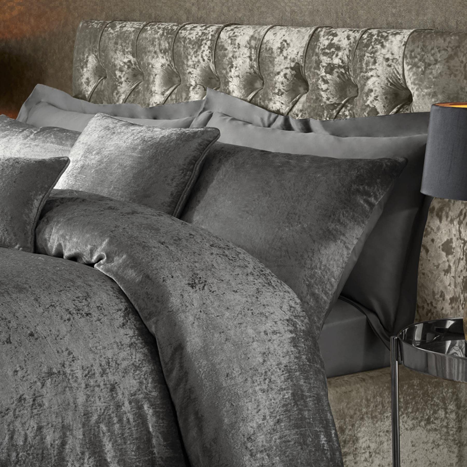 Ed Charcoal Luxury Crushed Velvet Duvet Quilt Cover Bedding Linen Set With Housewife Pillowcases Ultra Soft Duvet Cover Set [Single, ]