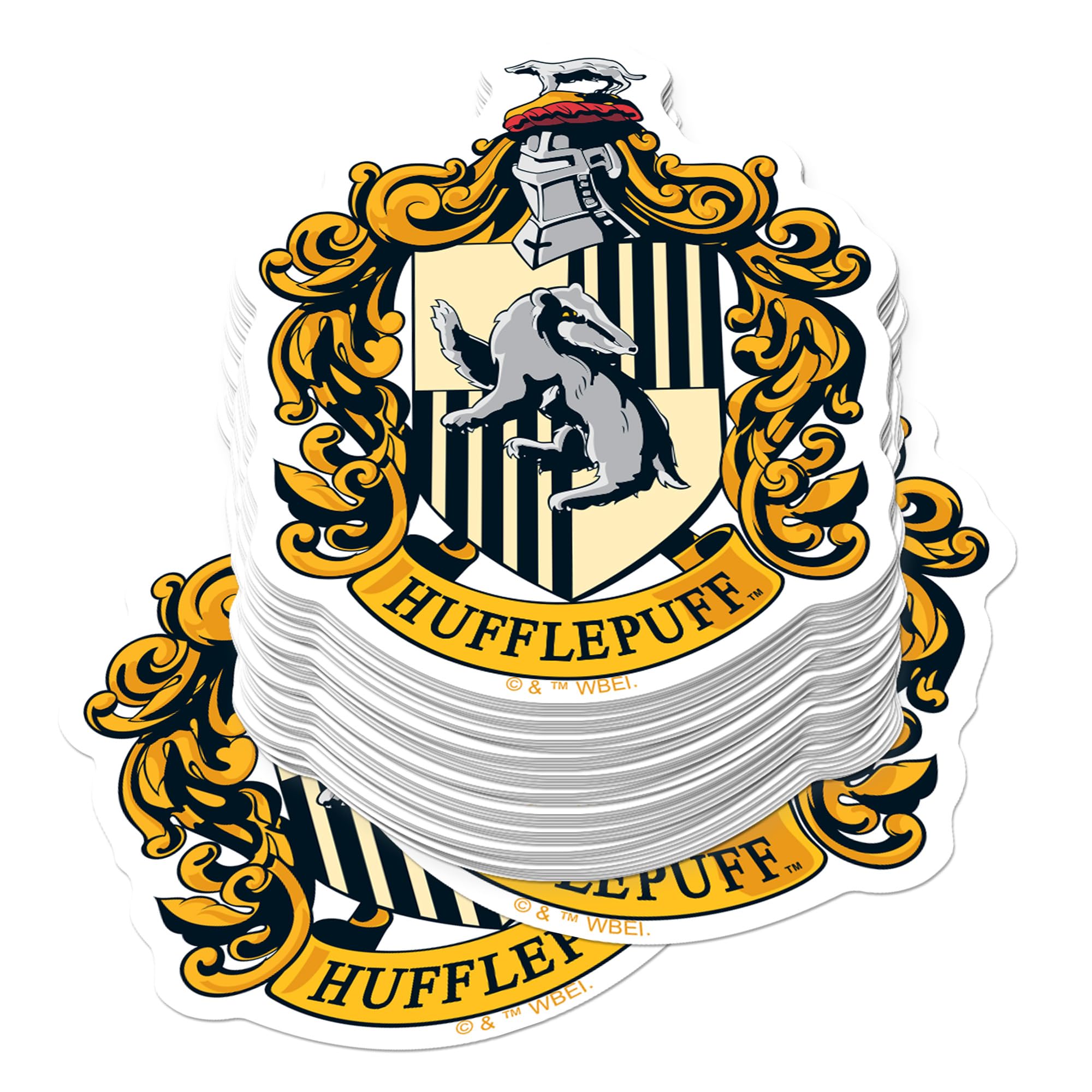 Harry Potter Hufflepuff Crest 50ct Vinyl Large Deluxe Sticker Pack Stacked – Stickers for Laptops, Water Bottles, Scrapbooking, Skateboards, Indoor/