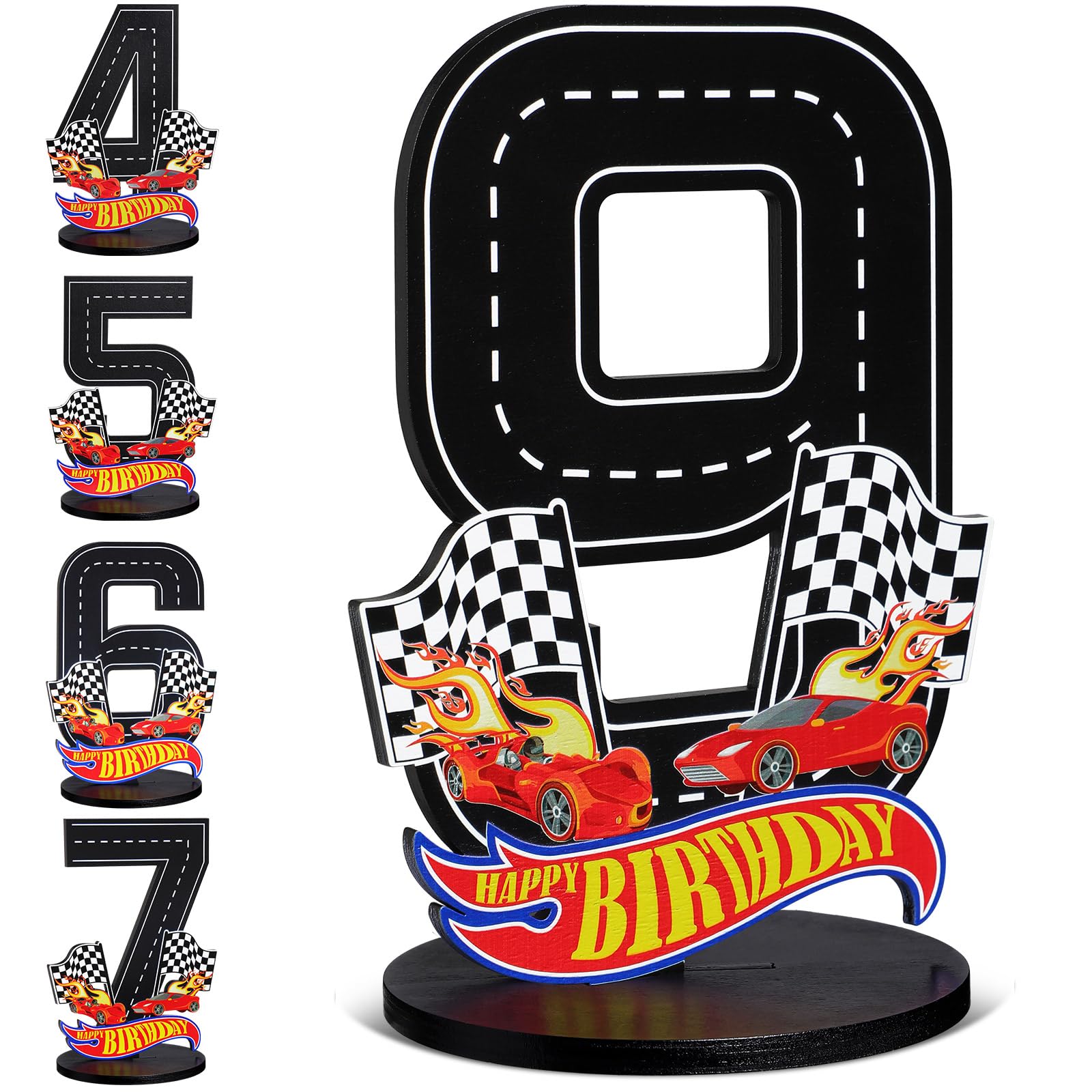 Race Car 9th Birthday Number Sign Centerpiece Race Car Theme 9th Birthday Party Supplies Wooden Table Decoration Photo Props for Boys Nine Years Old
