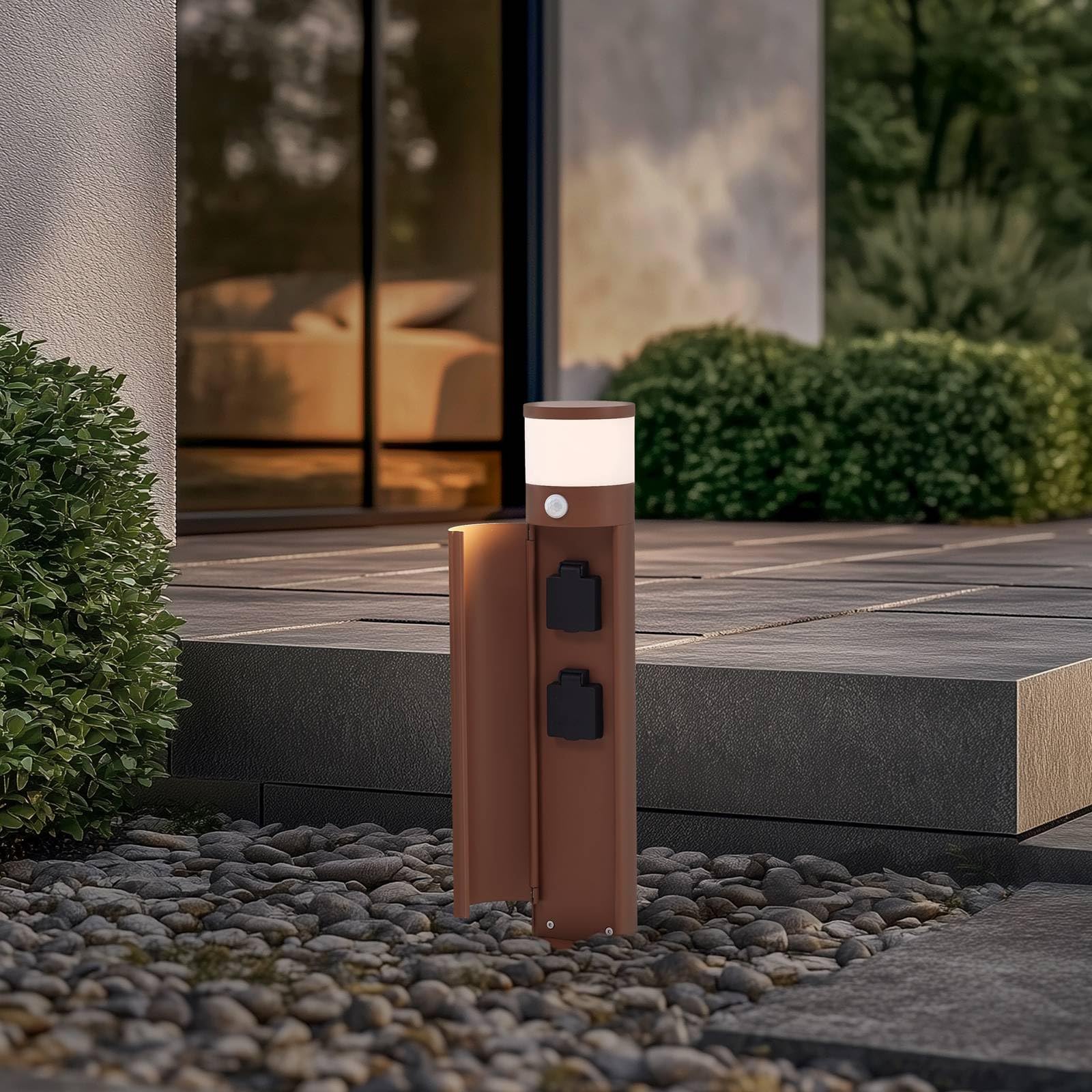 Lucande lampada da esterni dimmerabile con sensore di movimento (Moderno) colore Marrone, in Alluminio Lampioncino paletto luminoso viale lampioncino