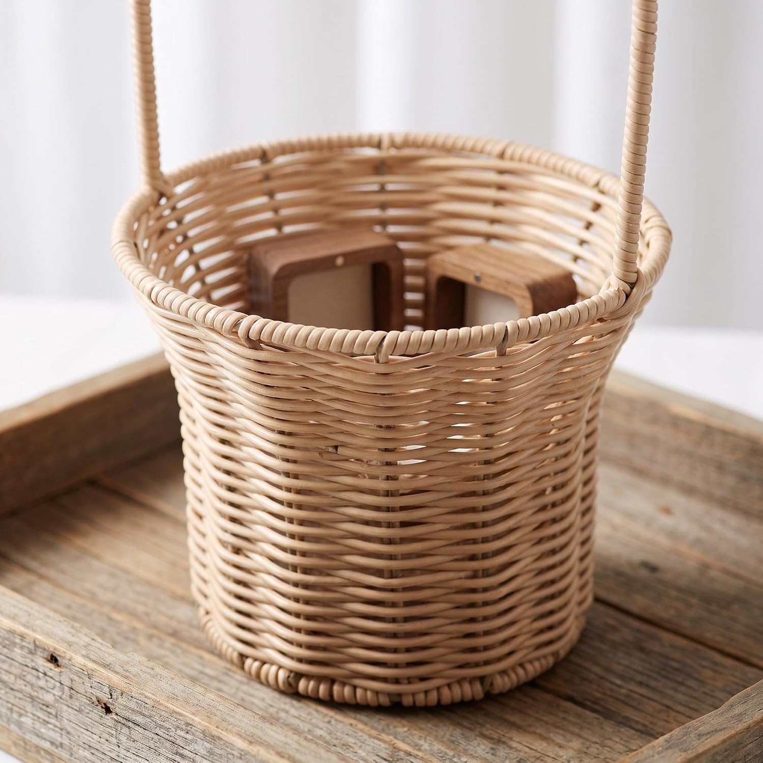 2pcs Rustic Wicker Style Flower Girl Basket with Handles, Beige Oval image 5