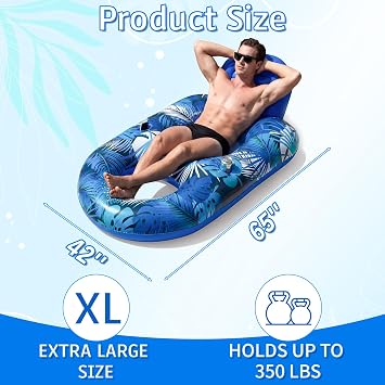 FindUWill 2 Pack Pool Floats Adult 65 x 42 Pool Lounger Float, Inflatable Chair Lounger Raft Floaties with Cup Phone Holder, Backrest for Pool Beach Party
