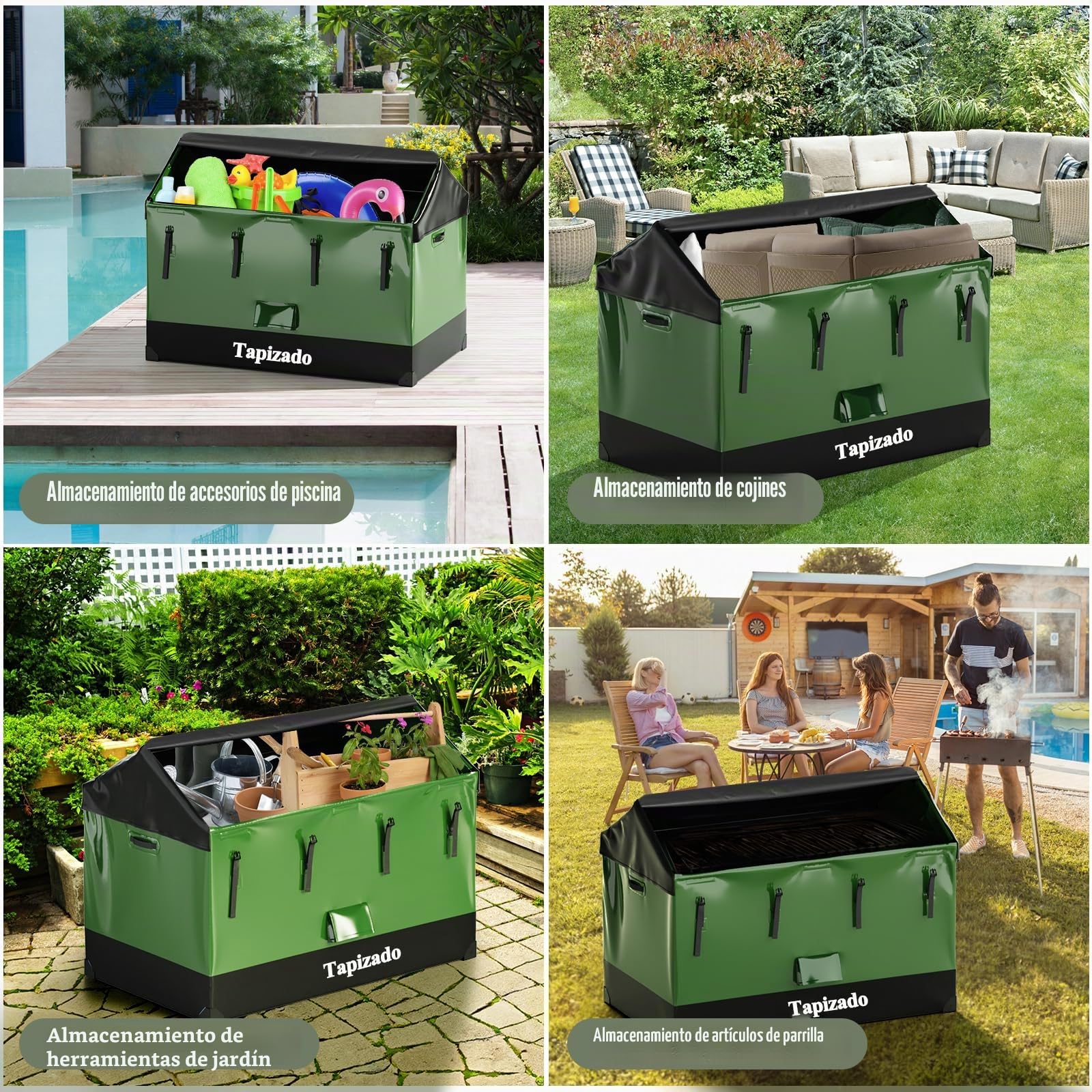 Cajas de almacenamiento para exteriores extra grandes de 310 galones, contenedor impermeable de 1170L para guardar cojines de muebles de patio, accesorios de piscina, herramientas de jardín y