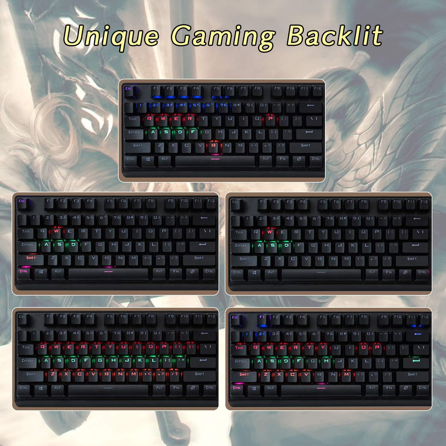 CHONCHOW Mechanical Keyboard Blue Switch, LED Backlit Detachable Wrist Rest USB Wired Mechanical Gaming Keyboard Compatible with PC PS4 Mac - Black