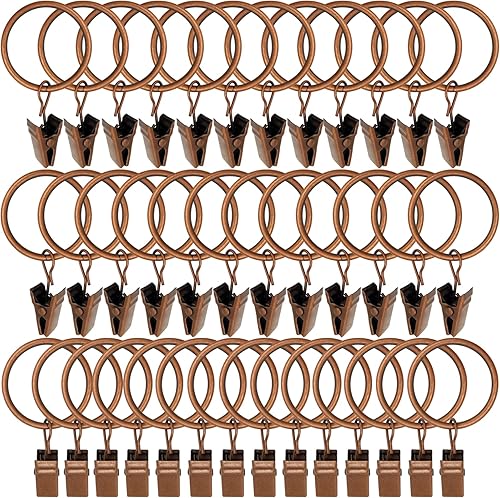 Miniatura 27 de Paquete de 40 anillos de cortina de bronce con clips, ganchos de cortina, ganchos de clip para colgar cortinas, lazos, sombreros, anillos de cortina