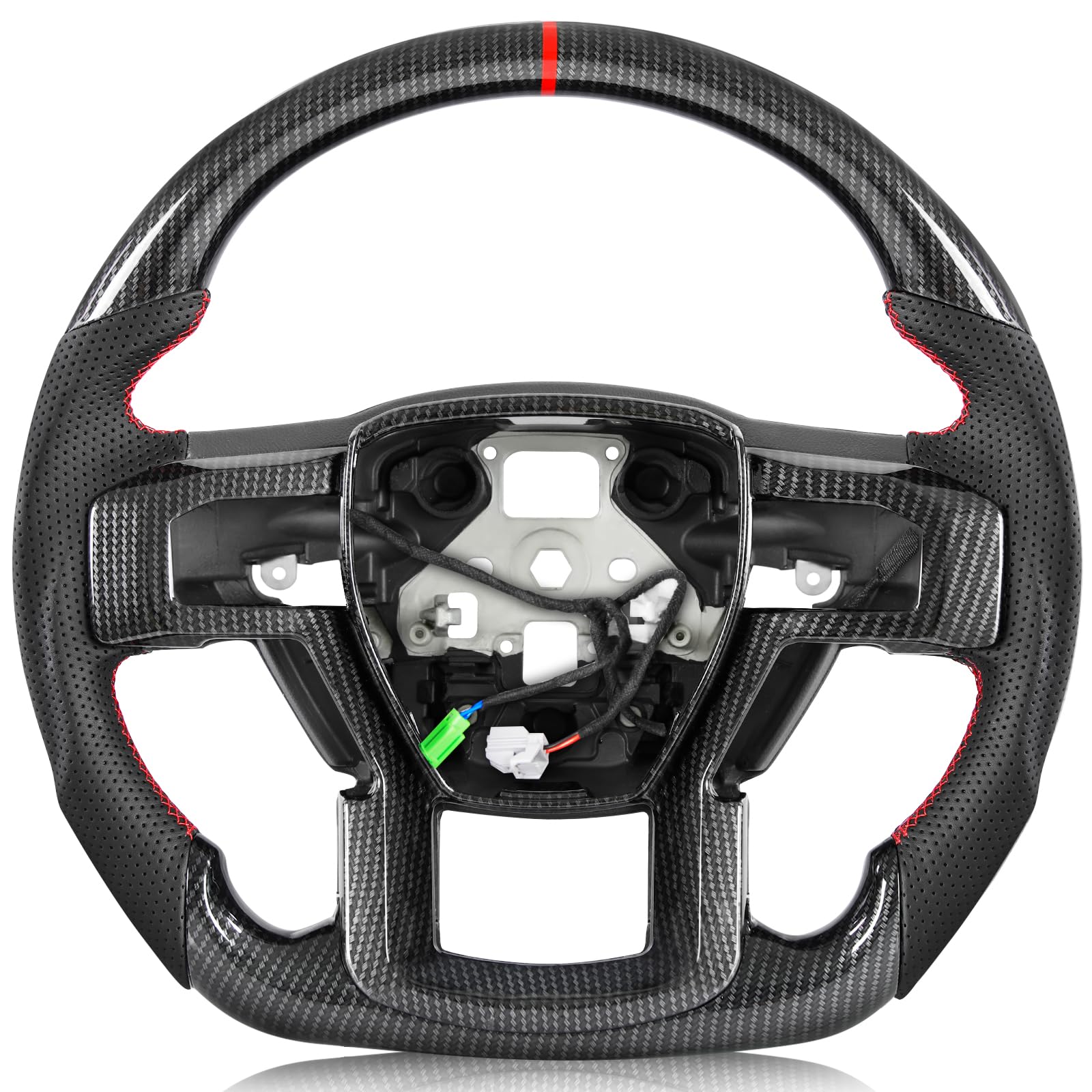 TESFEEL Steering Wheel for F150 Raptor 2017-2020 Hydro-Dip Carbon Fiber Steering Wheel with Heated with Trim Cover D-shaped Flat-bottom Compatible with Raptor with Paddle Shifters Models