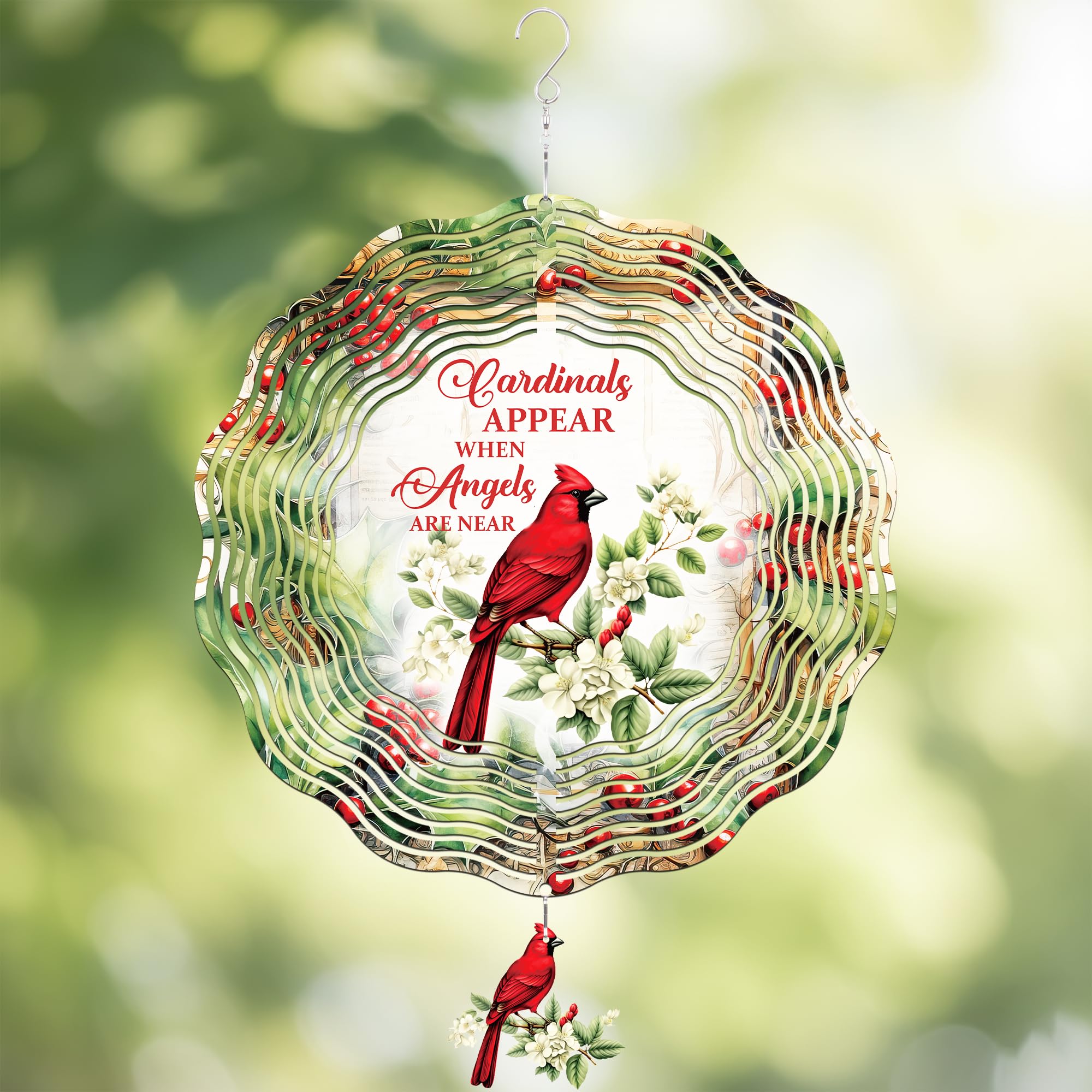 Cardinal Wind Spinners Outdoor - 3D Metal Hanging Decor 12 Inch