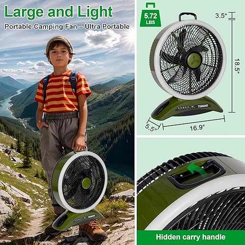 Miniatura 4 de Ventilador de campamento de tamaño extragrande, ventilador portátil recargable de batería de 45000 mAh, hoja de 12 pulgadas y flujo de aire de alta