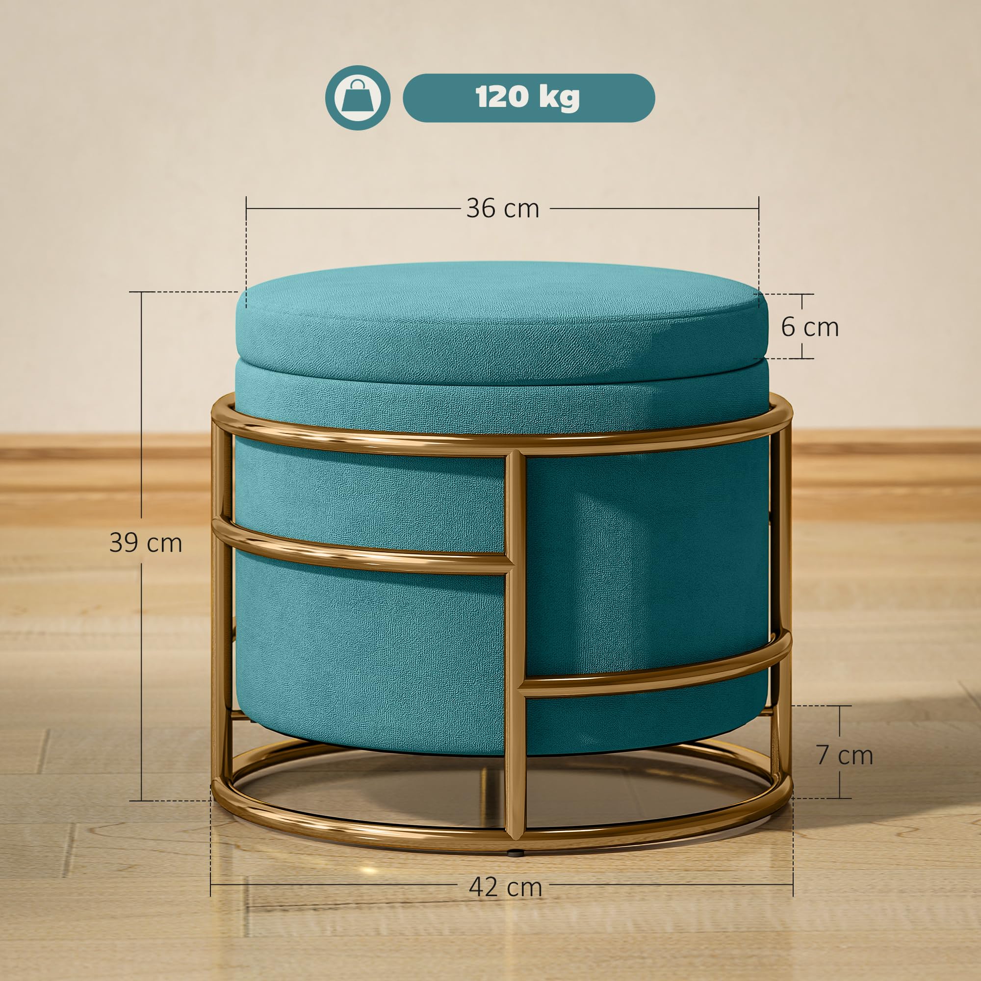 HOMCOM Pouf Contenitore Rotondo in Velluto, Poggiapiedi con Vano da 24L e Coperchio Rimovibile, per Camera da Letto e Salotto, Ø42x39 cm, Verde