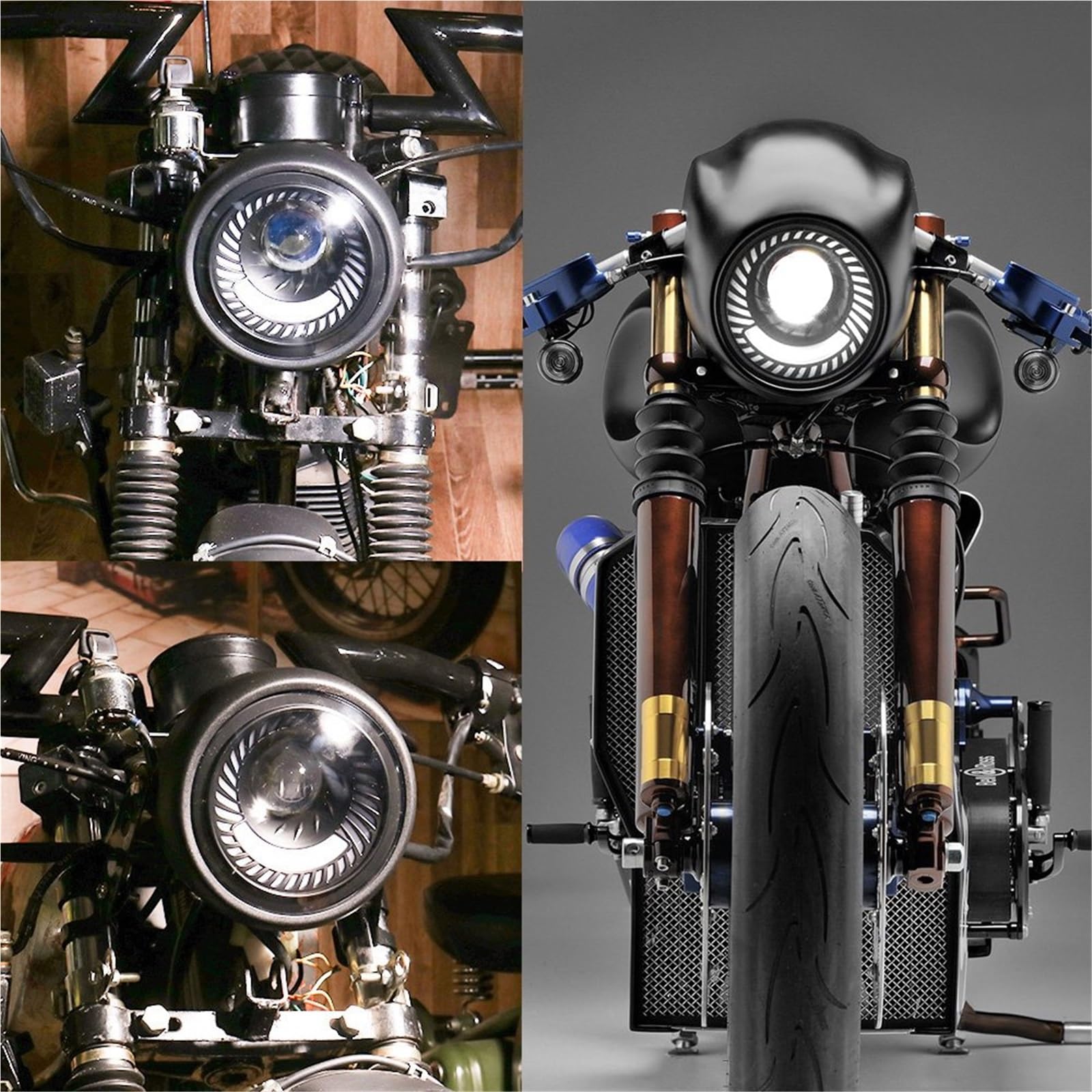 Faro Moto Lampada Frontale DRL Hi&Lo Beam Moto LED Fendinebbia | Lampada frontale universale per moto Hi&Lo Beam DRL Faro vintage retrò per Bobber Chopper per Cruiser