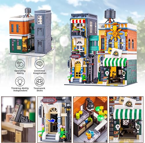 Miniatura 4 de EREBJENH Coffee House - Juego de bloques de construcción con luz LED, 3036 piezas, kit de modelo de construcción modular de tres pisos para niños,