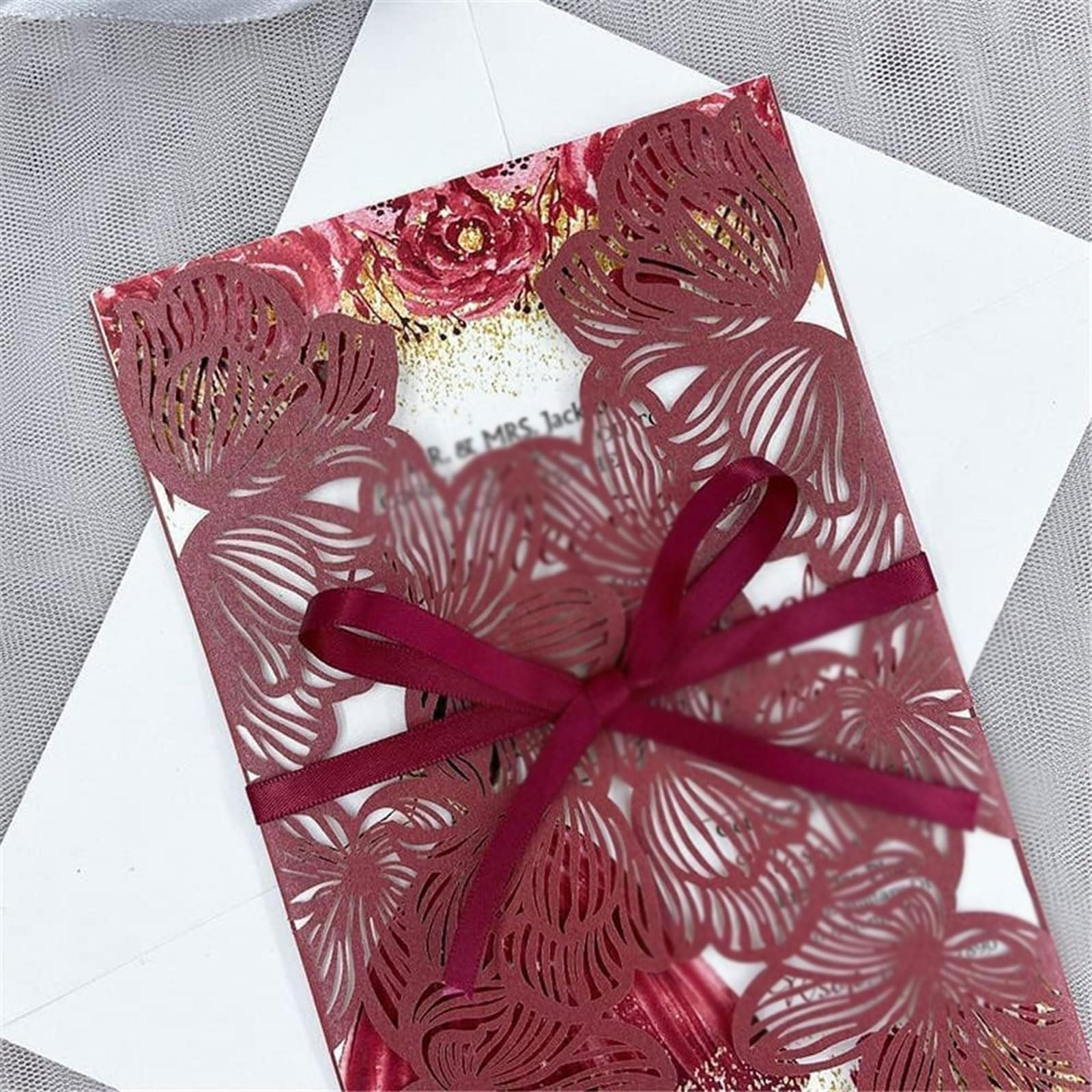 50sets Custom Laser Cut Wedding Invitations with Envelopes, Elegant Invite Cards for Marriage Party Bridal Shower Engagement Invitaciones para fiesta(B)