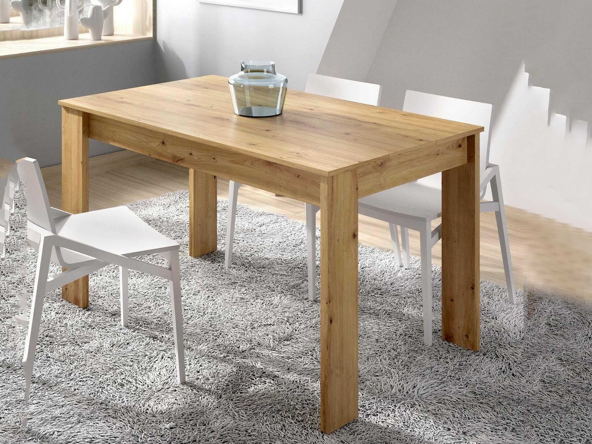 Dmora - Tavolo fisso Censo, Ripiano da pranzo multiuso, Tavolo rettangolare da cucina o sala da pranzo, 139x81h77 cm, Rovere Nodi