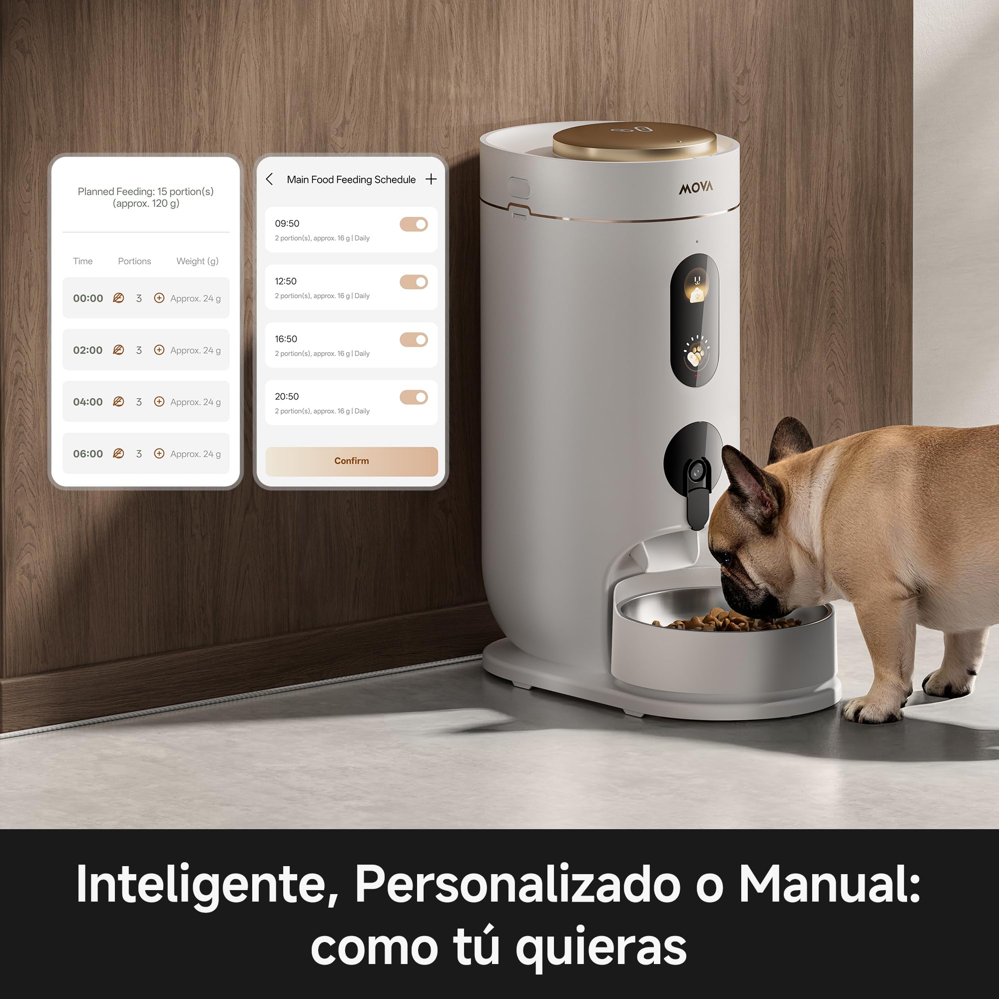 MOVA NutriPal 10 Ultra, comedero para Mascotas con Compartimento para 7 días de Suplementos, cámara HD 1080p, Amplia visión, 4 Modos, Panel de 4,2″, 4 L de Capacidad (20 días), para pienso de 12mm