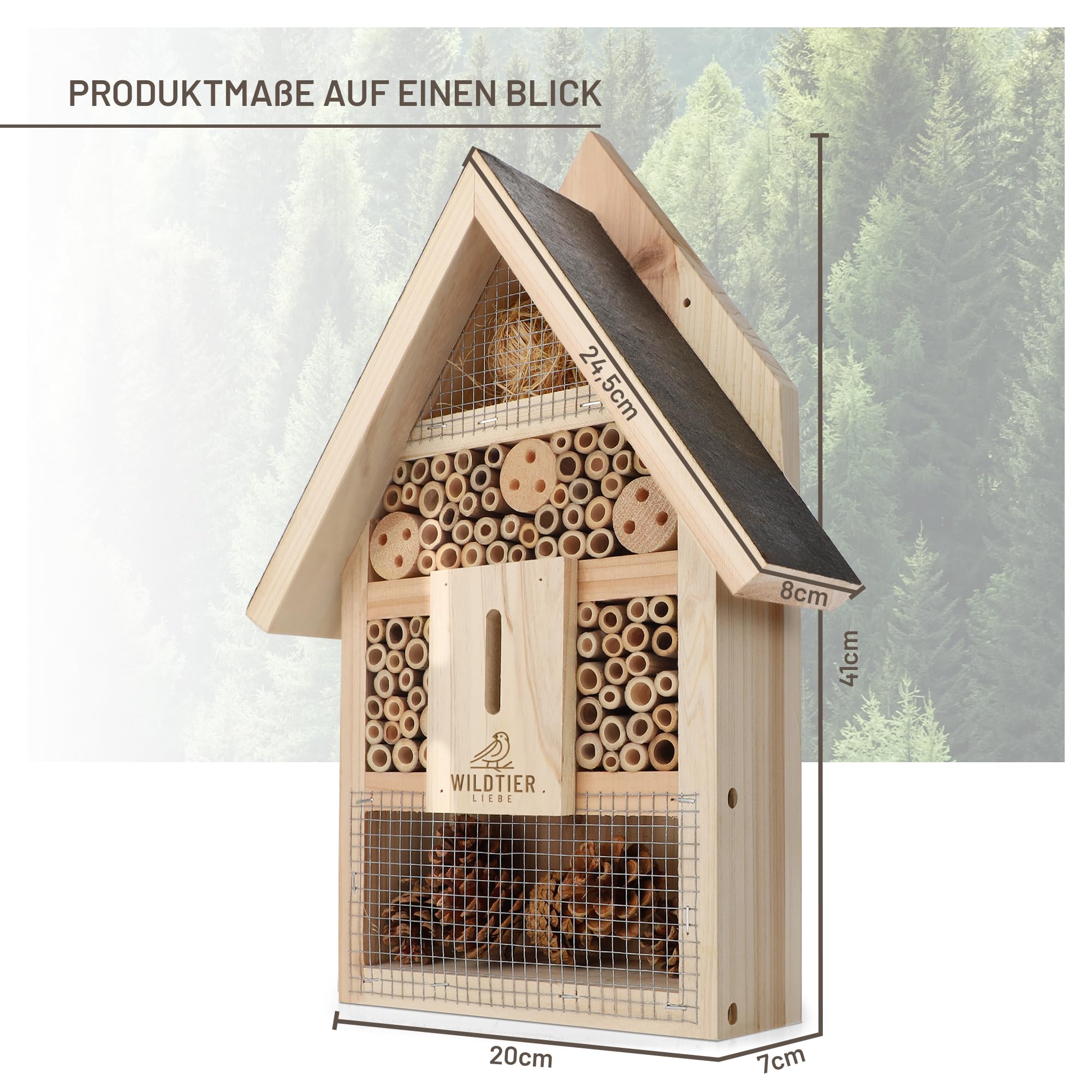 wildtier liebe Hotel para insectos grande, hotel de abejas sin tratar, incluye atrayente, madera maciza atornillada, casa para insectos para abejas, mariquitas y mariposas, hotel de abejas