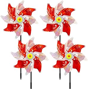 Amazon.com: timecity 4 PCS Pinwheels Red Silver Wind Spinners 9.5inch ...