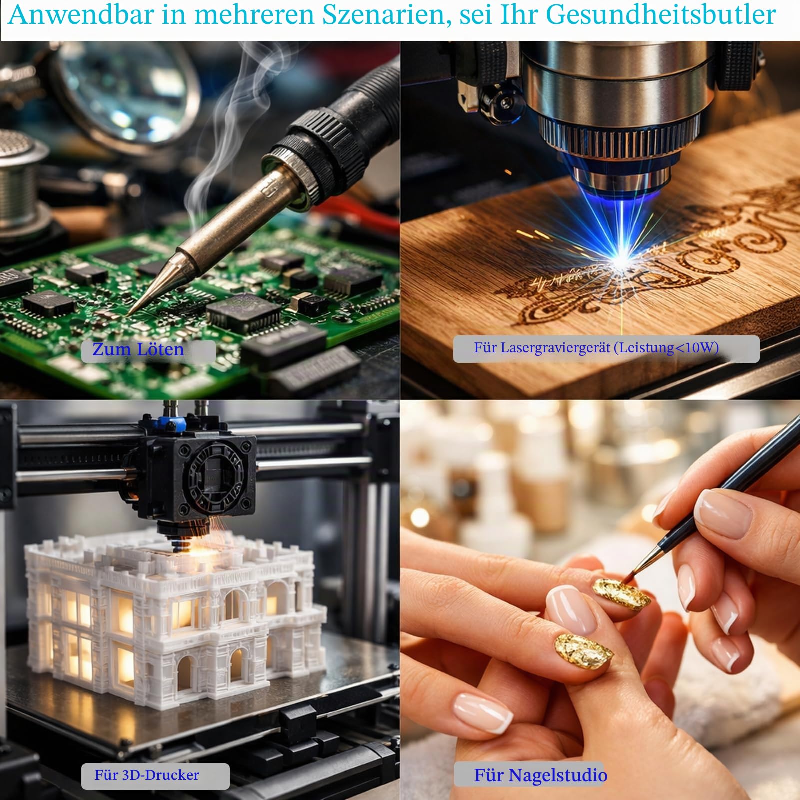 FES150S Lötzauchabsaugung, 200 m³/h, 100 W, starke Saugkraft, geräuscharm, 3-stufige Filtration, 99,97% Reinigung, für 5W Lasergravierer und Tischlöten, Elektronikreparatur Rauchabsorption（220V） | Für Werkstätten Lötbank und Lasergravur, 100 W, 200 m³/h (