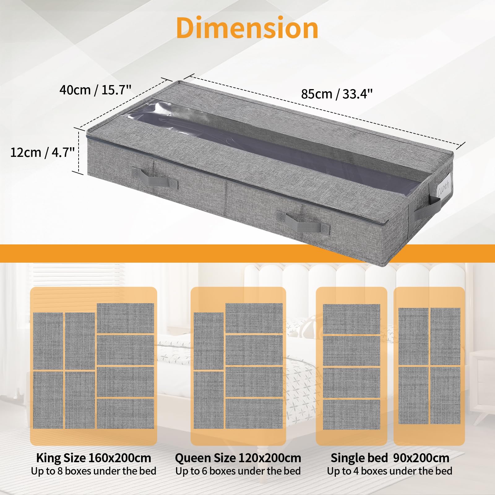 GARPROVM Caja de almacenamiento estable para debajo de la cama, juego de 3 unidades, 85 x 40 x 12 cm, forma estable, con cremallera central, almacenamiento para edredones, ropa, ropa de cama, mantas