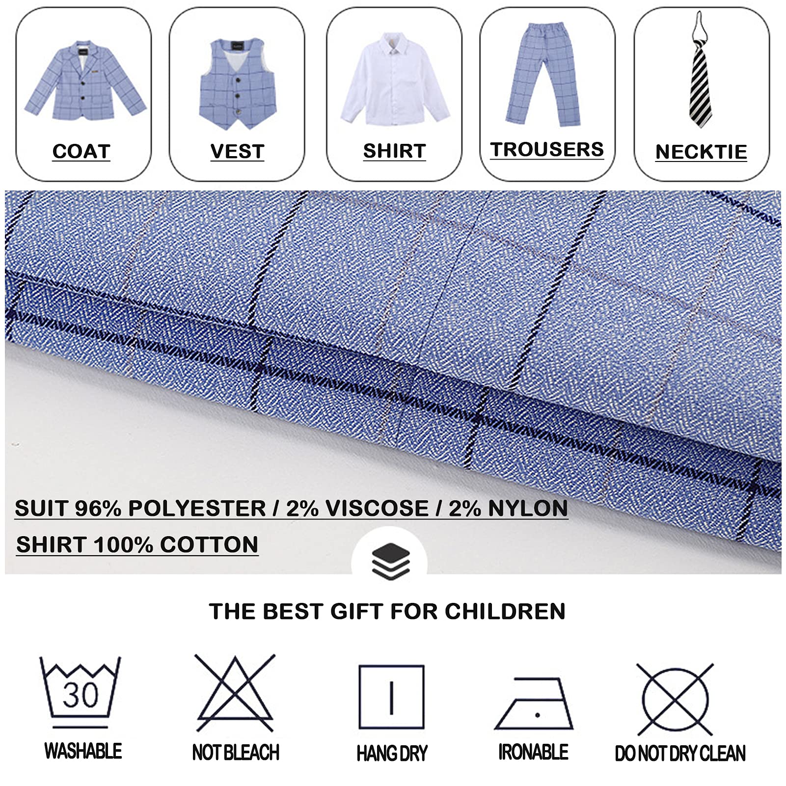 Trajes de Comunion Niño Traje Infantil Tradicional Español a Rayas a Cuadros, Apto para Bautizo y Comunión, Traje Infantil de 5 Piezas