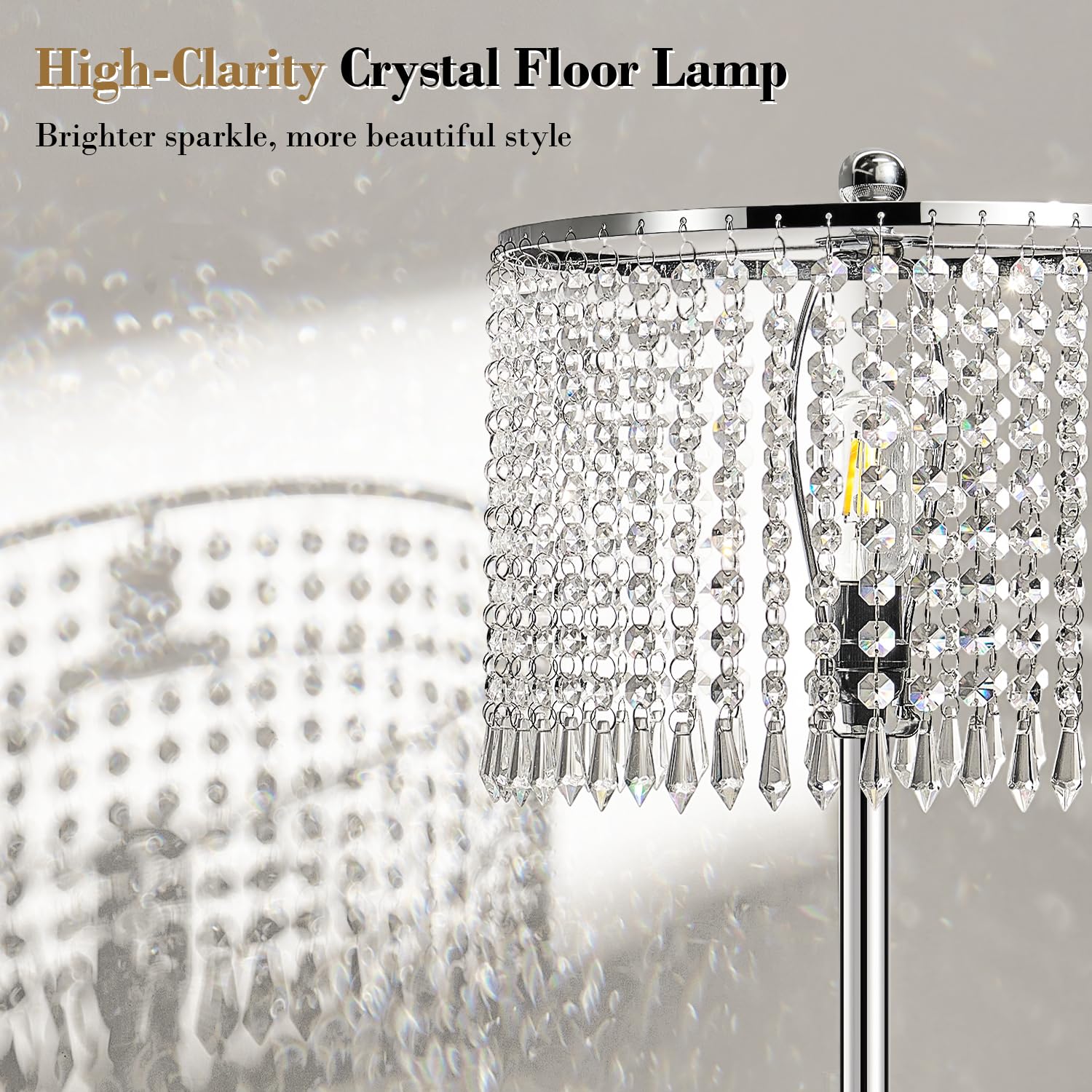 Yemela 【Upgraded】 Dimmable Crystal Floor Lamps for Living Room 1000LM — product photo