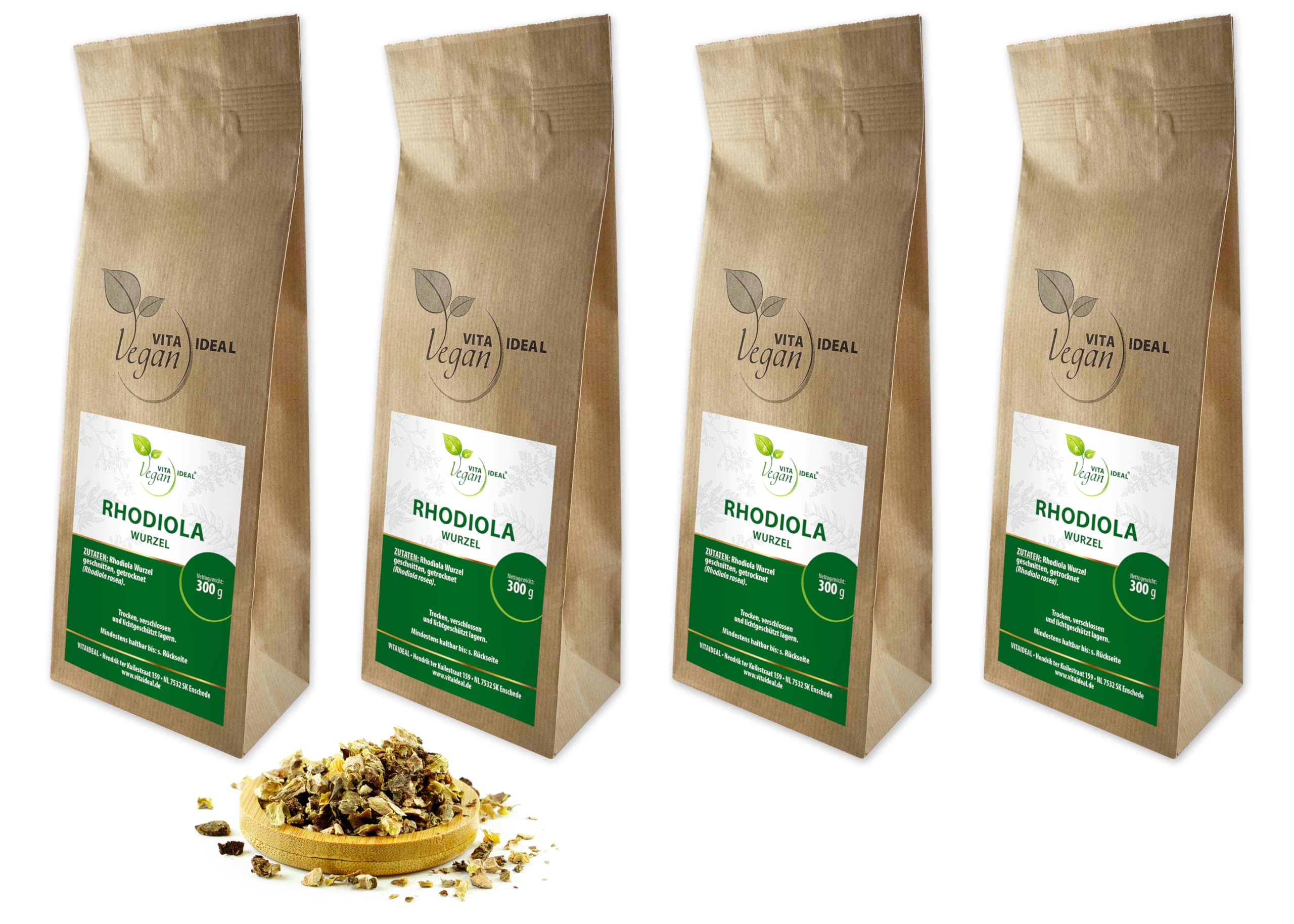 VITAI DEAL Vegan® ROSENWURZ - Wurzel 4x 300g geschnitten & getrocknet - Rhodiola rosea - ROSEN - WURZWUZEL - Rosenwurzwurzel Kräuter Tee & Aufguss, ohne Zusatzstoffe.