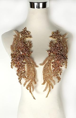 La Belleza 1 par de diamantes de imitación hechos a mano con apliques de ropa, 14.5 x 4.12 pulgadas, decoración de vestido de novia, apliques de
