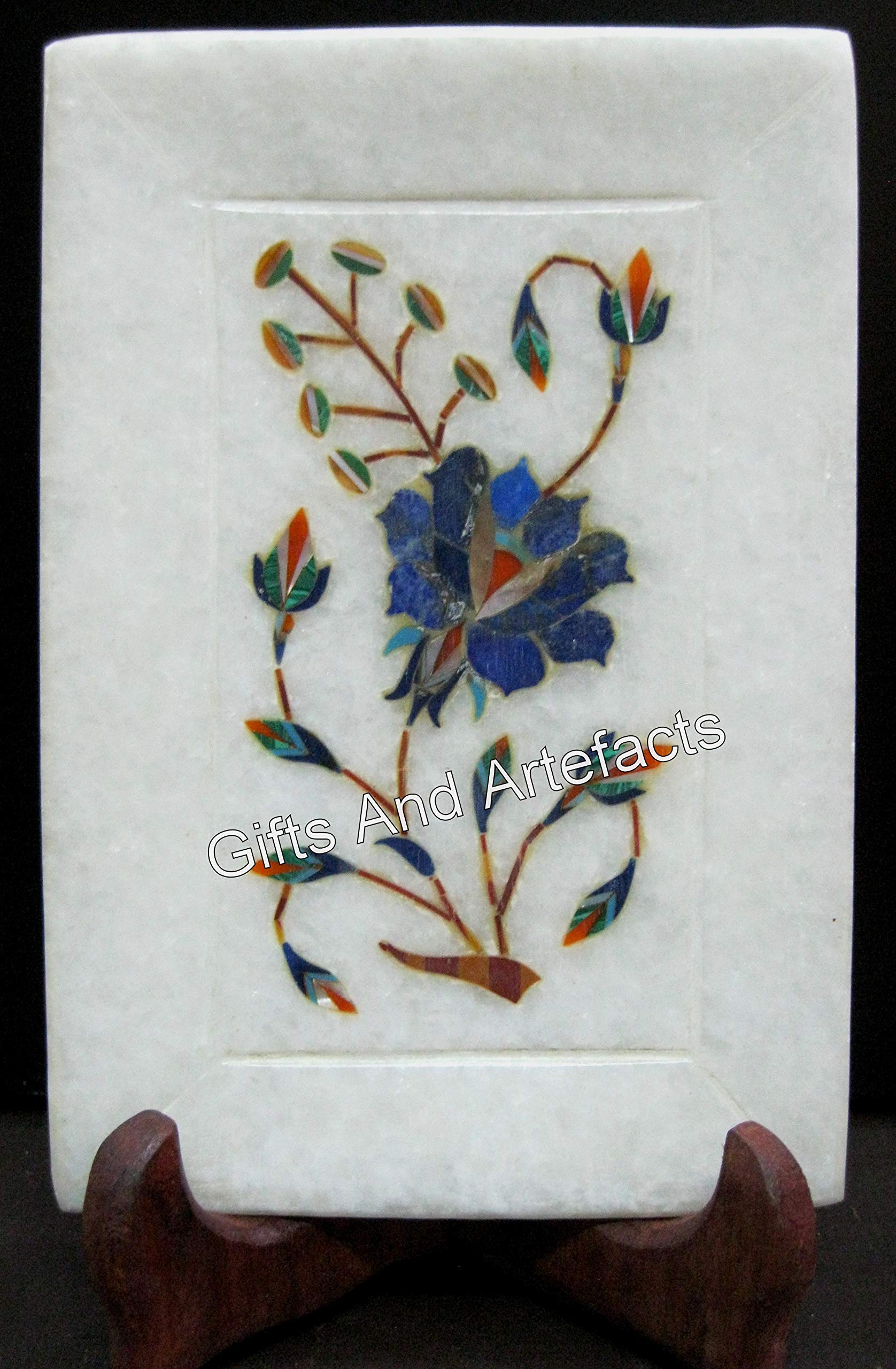 Plateau de service rectangulaire en marbre incrusté luxe 15x10 cm