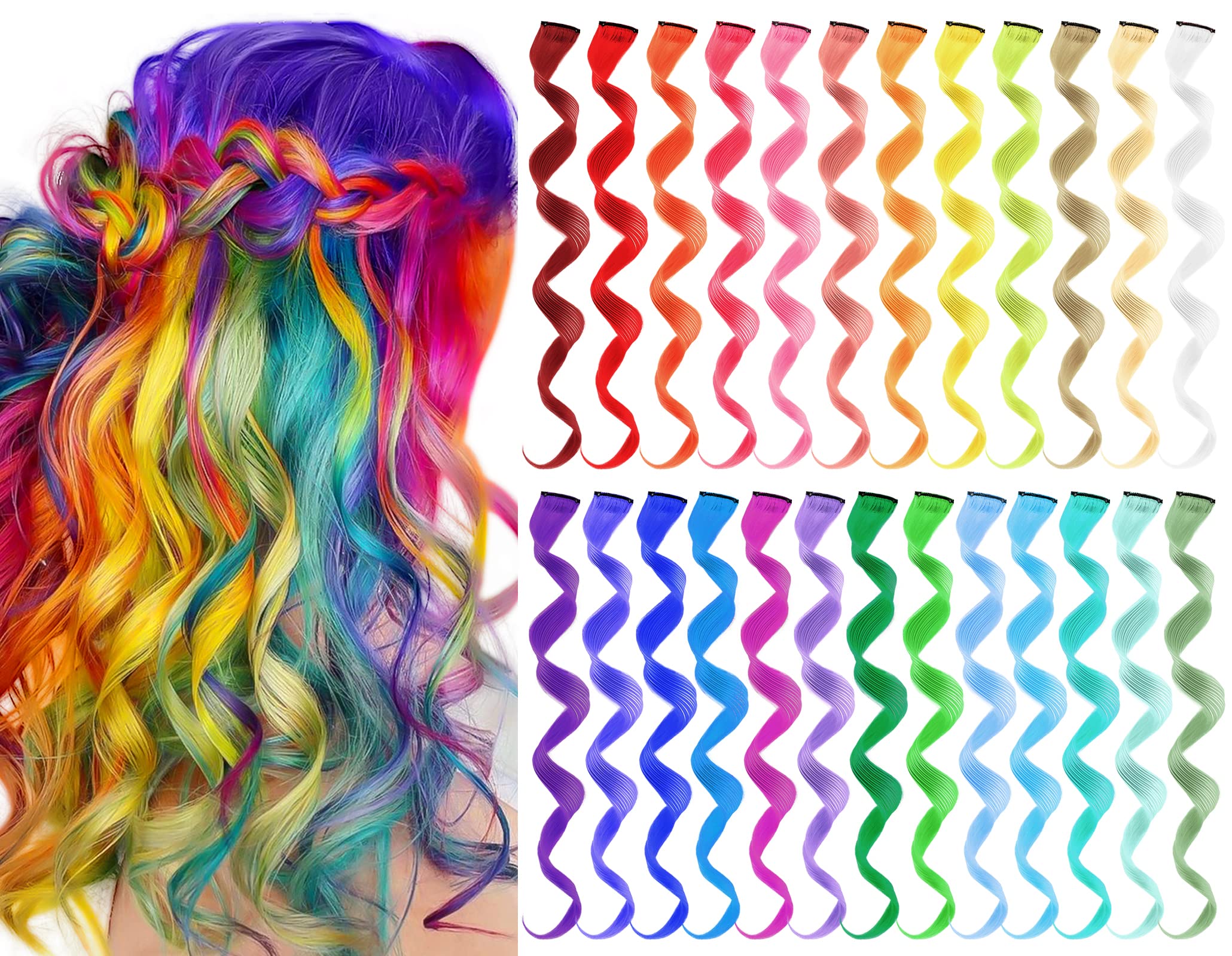 Amazon.com : 50 PCS Colored Hair Extensions,Rainbow Highlights Clip in  Synthetic Hair Extensions 20 inch Curly Wavy Multi-colors Synthetic  Hairpieces : Beauty & Personal Care