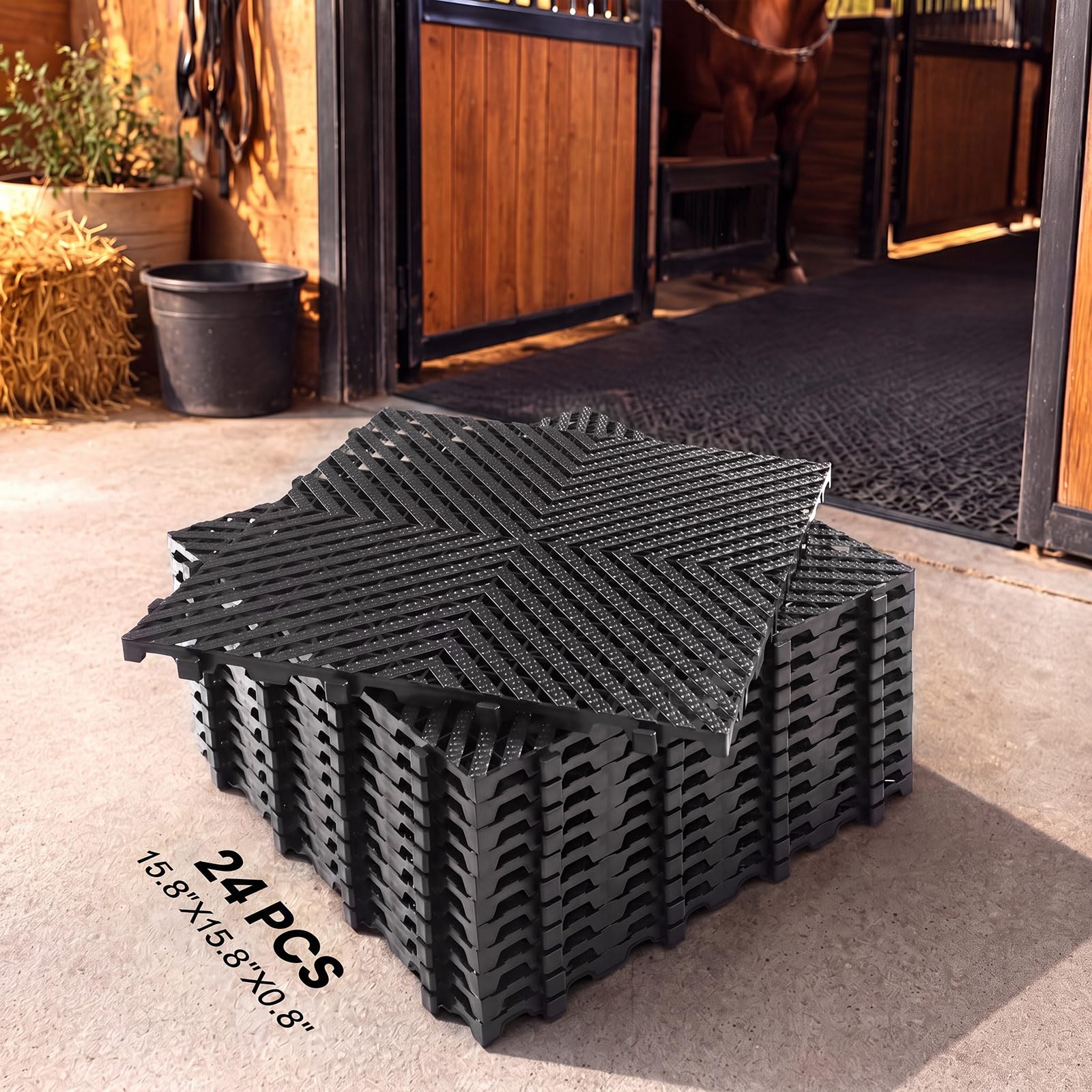 24 Pcs Horse Stall Mat 5.27 x 8 ft Plastic Stable Mat Interlocking