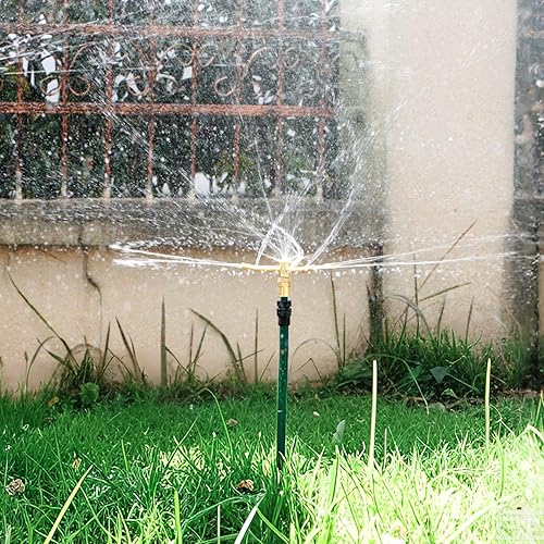 Miniatura 2 de Paquete de 2 aspersores de jardín de 3 brazos, rociadores de agua de jardín de rotación de 360 grados, aspersor de césped de gran altura, sistema de