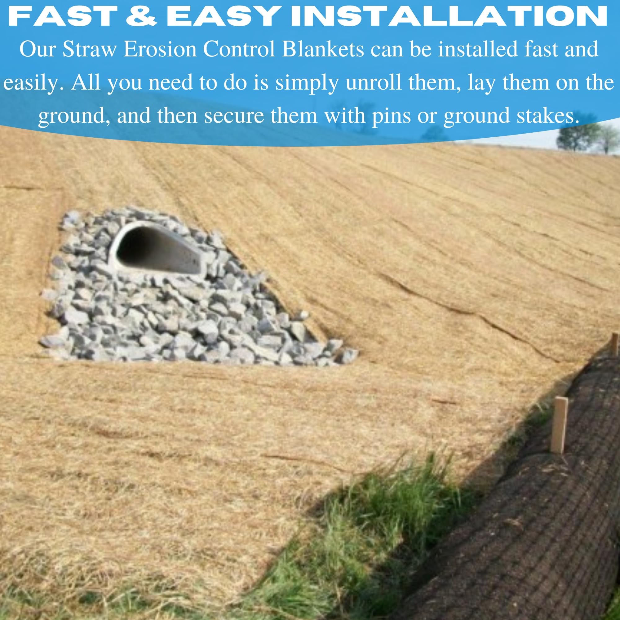 Double Net Straw Erosion Control Blanket - Straw Erosion Control Blanket, Straw Garden and Landscape Cover, Erosion Control Blanket, Straw Blanket, Erosion Control (4' x 112.5')