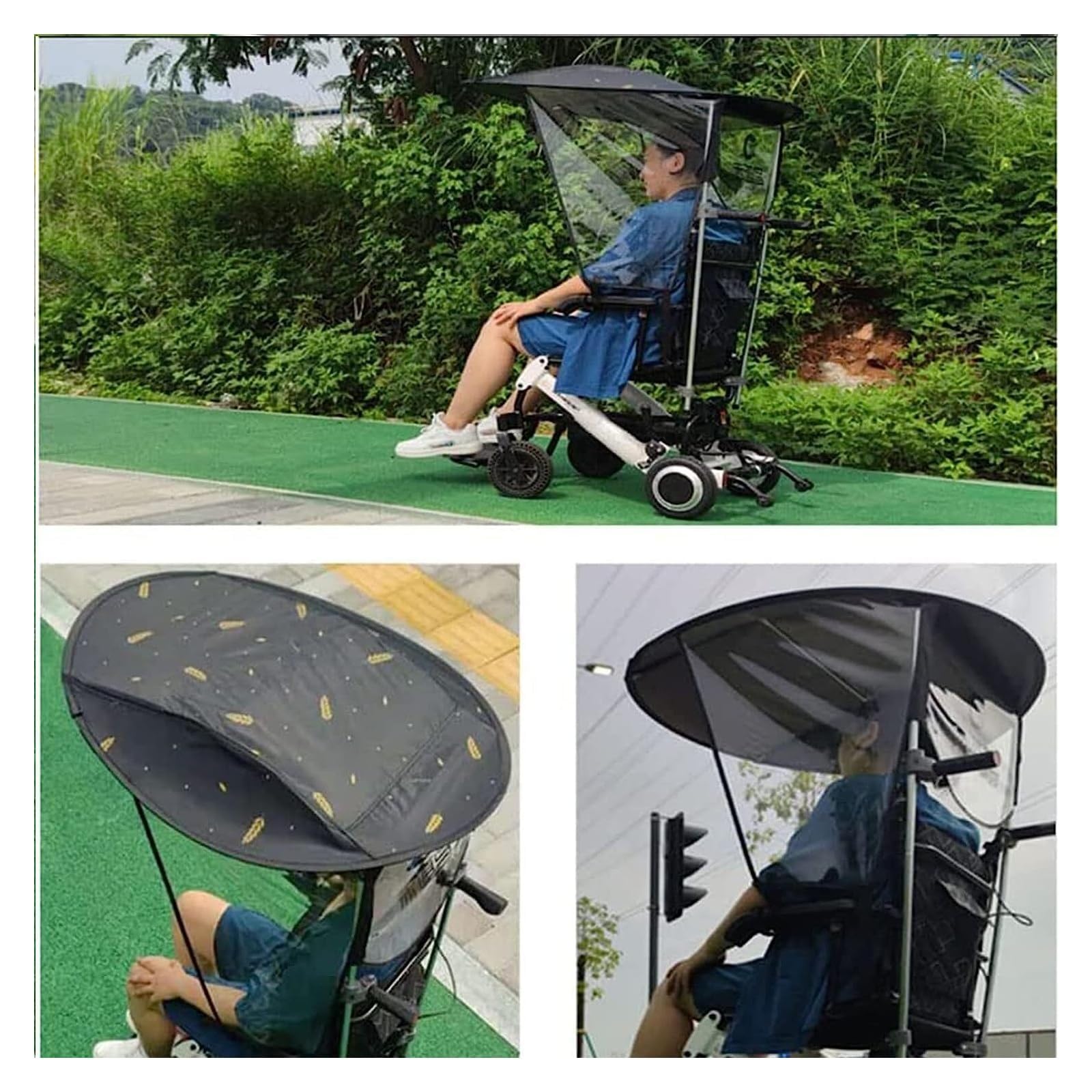 Toldo para Silla De Ruedas Eléctrica, Toldo Ajustable para Exteriores, Soporte para Paraguas, Toldo Impermeable,002