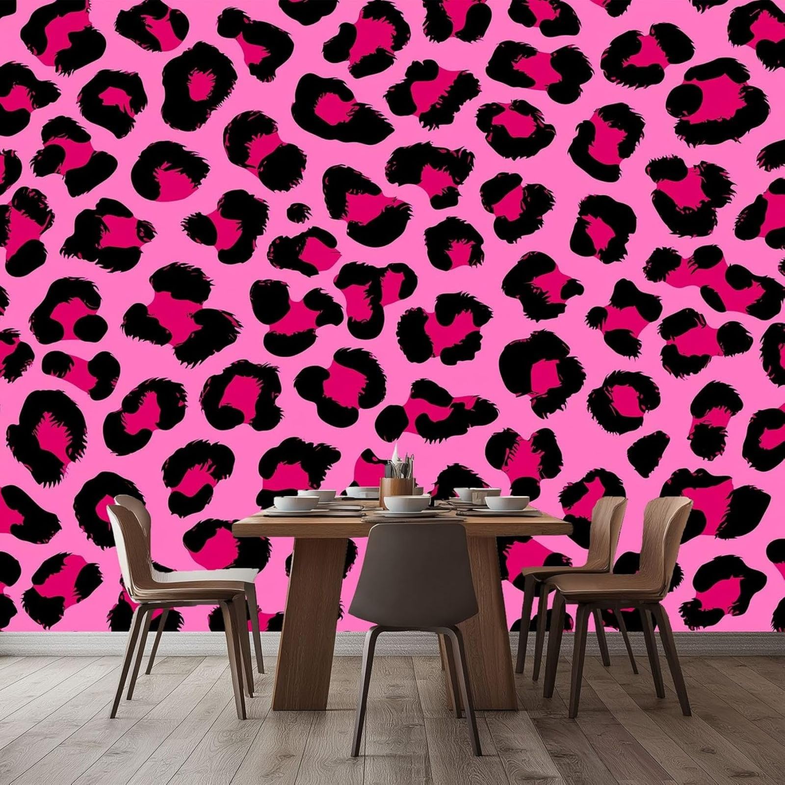 3D Effect Photo Wallpaper Vector Graphics Animal Motifs, Pink Wall Mural Non-woven Wall for Living Room Bedroom Children's Room TV Background Modern Wall Decoration, 150cm x 105cm Stickers - Frameless