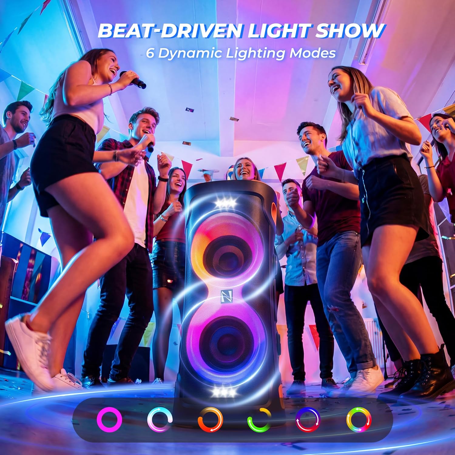 Portable Bluetooth Speaker with 1 Microphone, 300W Peak Karaoke Machine Powerful Loud Sound Deep Bass Wireless Subwoofer, 15H Battery Life Fast Charging, Speaker for Party, Outdoor, Beach, Home System