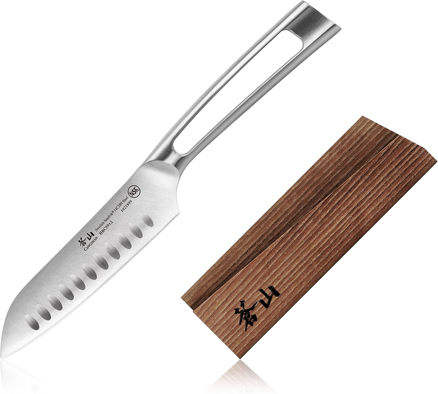 Cangshan TN1 Series 1021905 Swedish 14C28N Steel Forged 5-Inch Santoku Knife and Wood Sheath Set