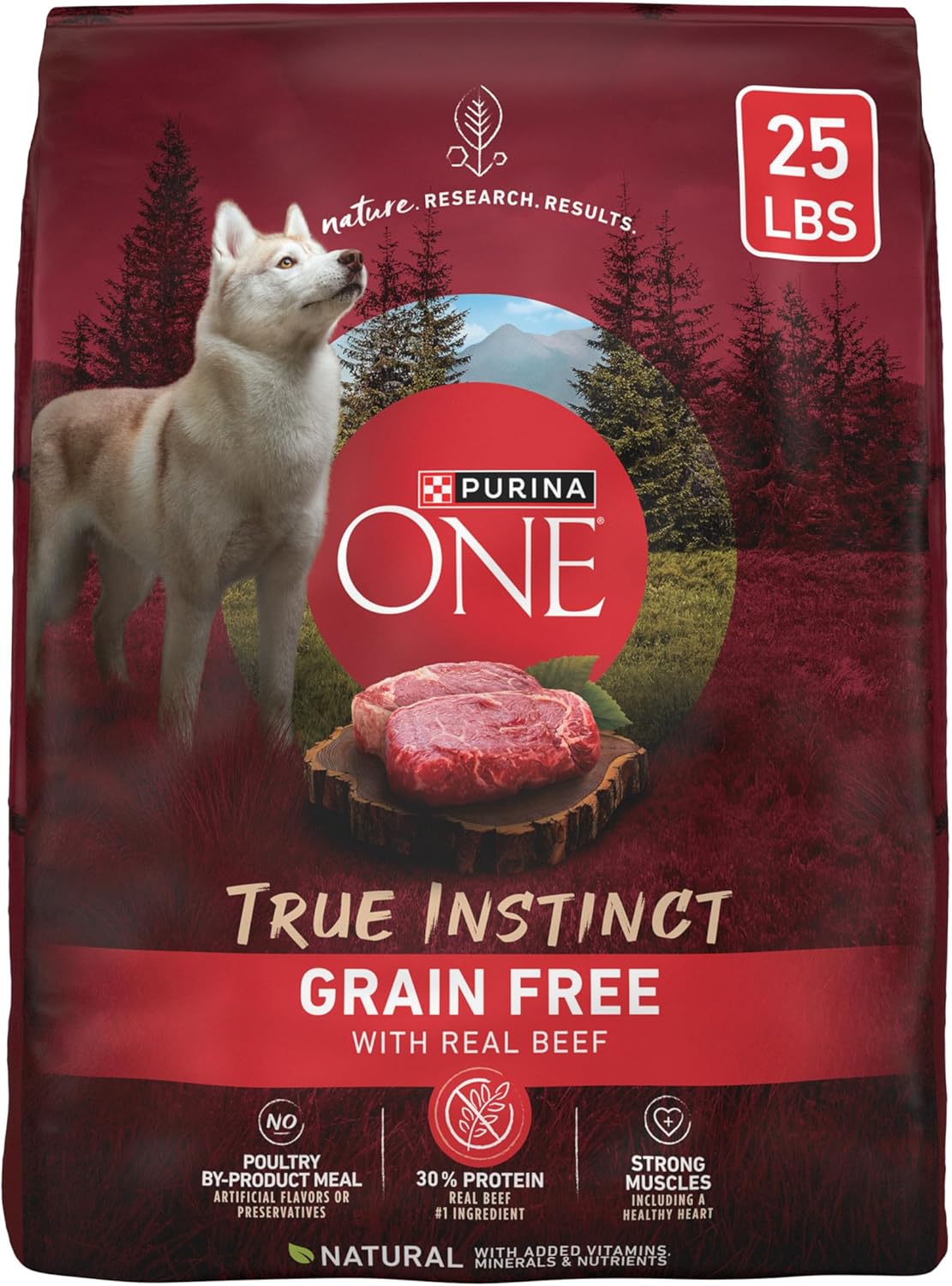 Purina ONE Grain Free Natural High Protein Dry Dog Food Formula True Instinct with Real Beef with Added Vitamins, Minerals and Nutrients - 25 lb. Bag