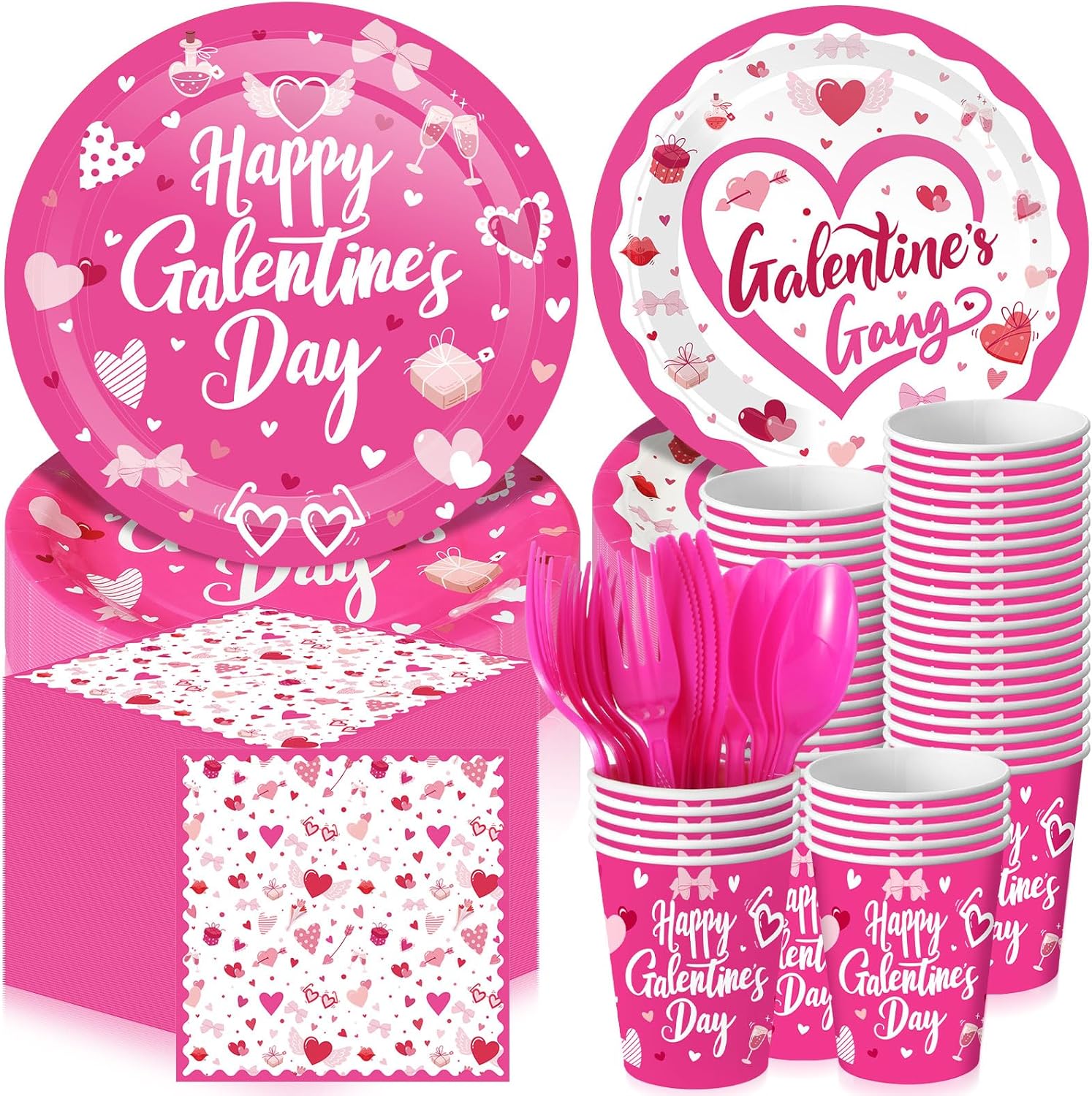Havawish 192 Pcs Galentine's Day Plates and Napkins Party Supplies Galentine's Day Heart Disposable Tableware Dessert Plates Paper Napkins Cups Plastic Fork Set for Party 24 Guests(Pink,Cute)